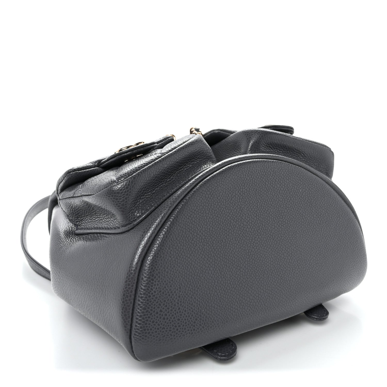 Shiny Caviar Quilted Small Duma Pockets Drawstring Backpack Grey