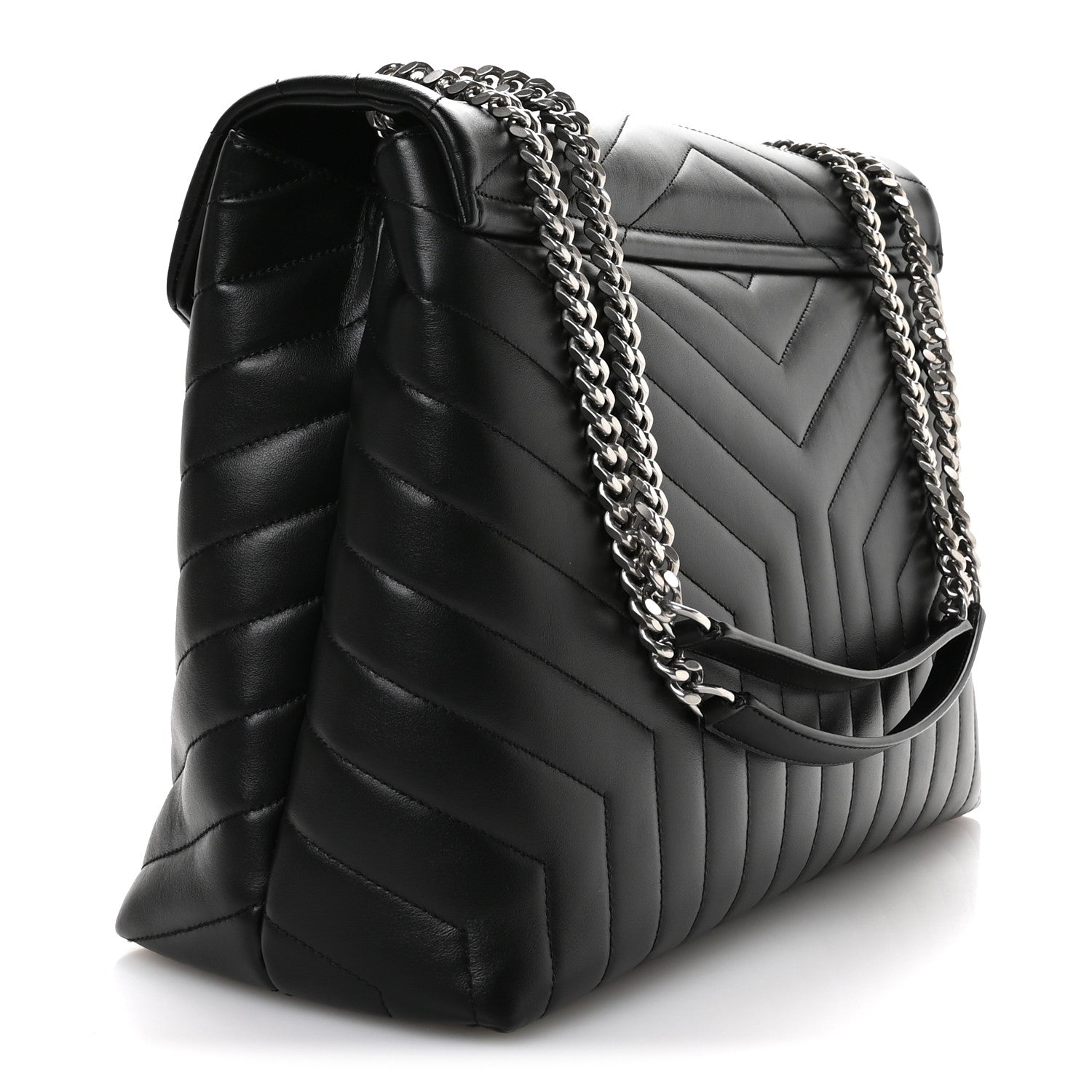 Calfskin Y Quilted Monogram Large Loulou Chain Satchel Black