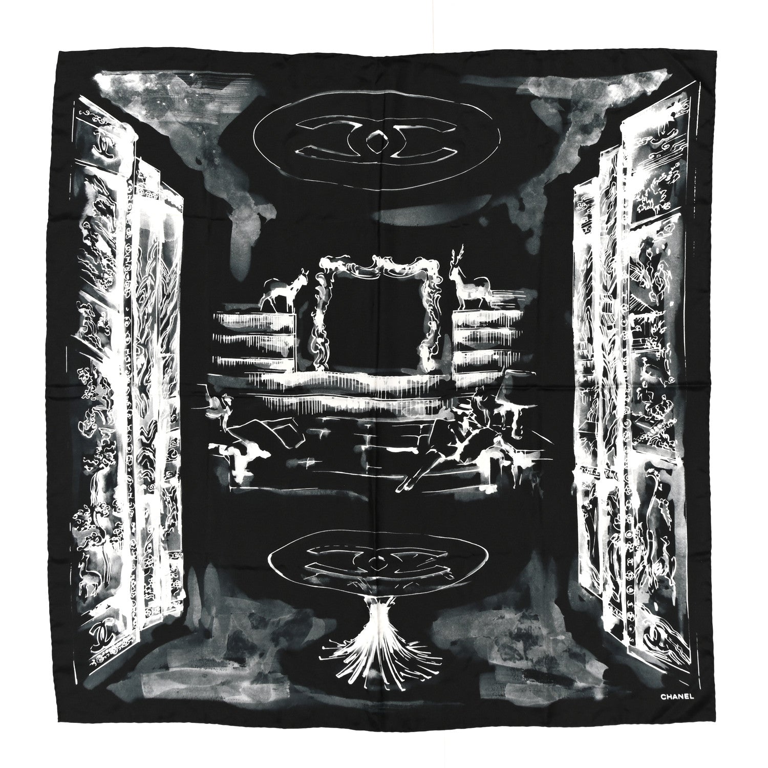 Silk CC Square Scarf Black White