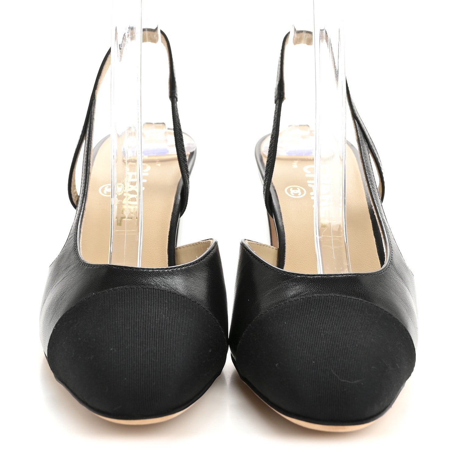 Goatskin Grosgrain Cap Toe CC Slingback Pumps 38 Black