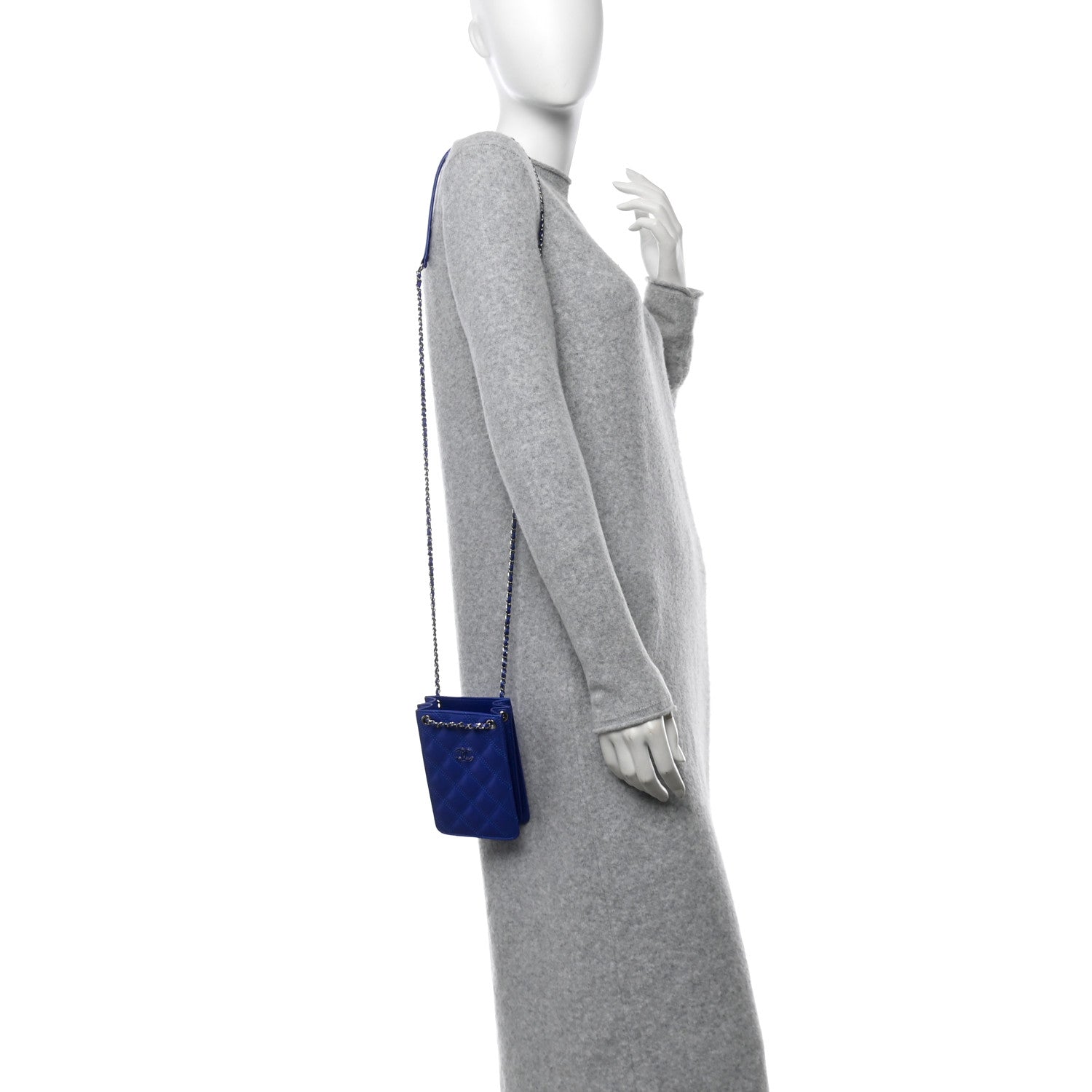 Calfskin Quilted Crossbody CC Phone Holder Dark Blue