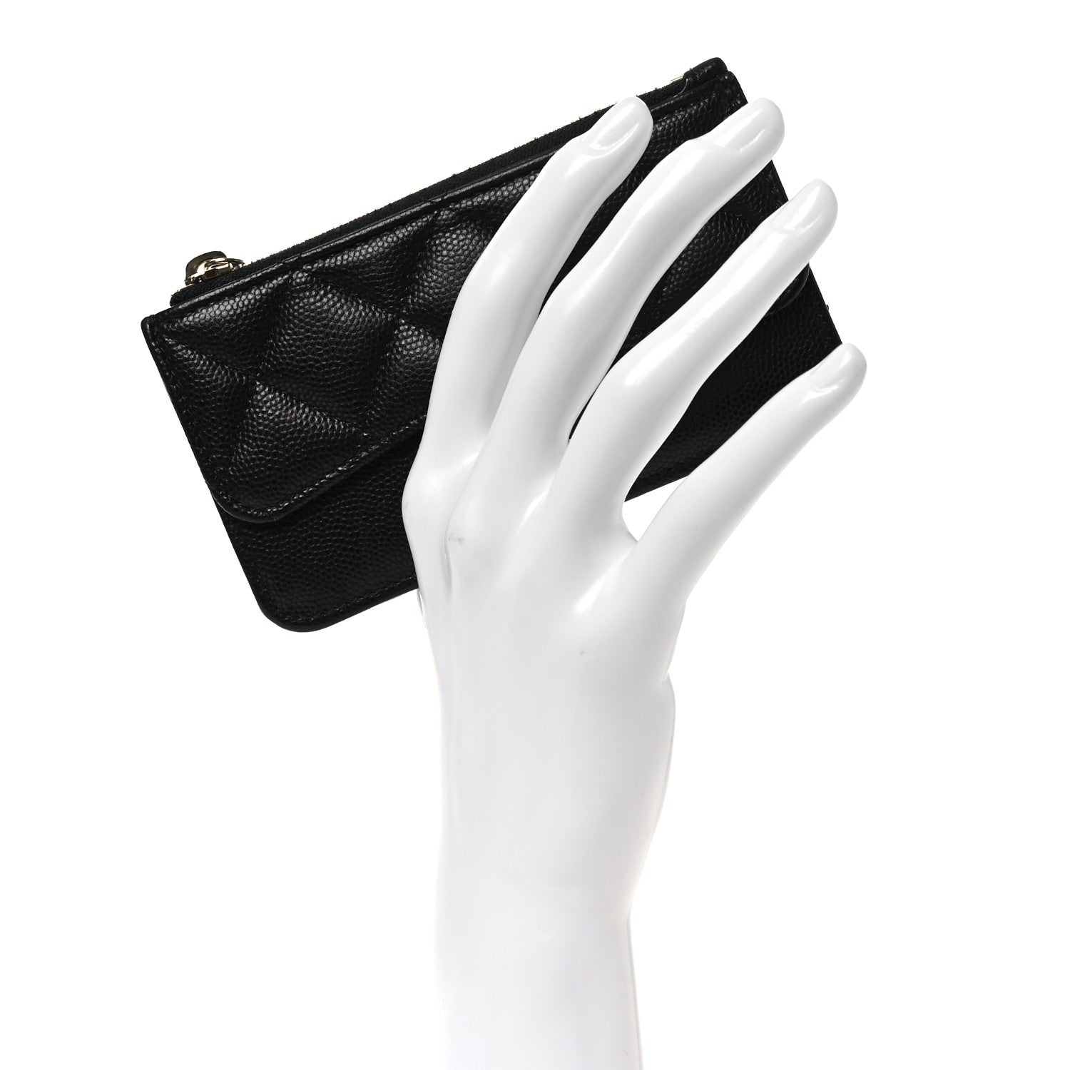 Caviar Quilted Flap Zip Card Holder Black