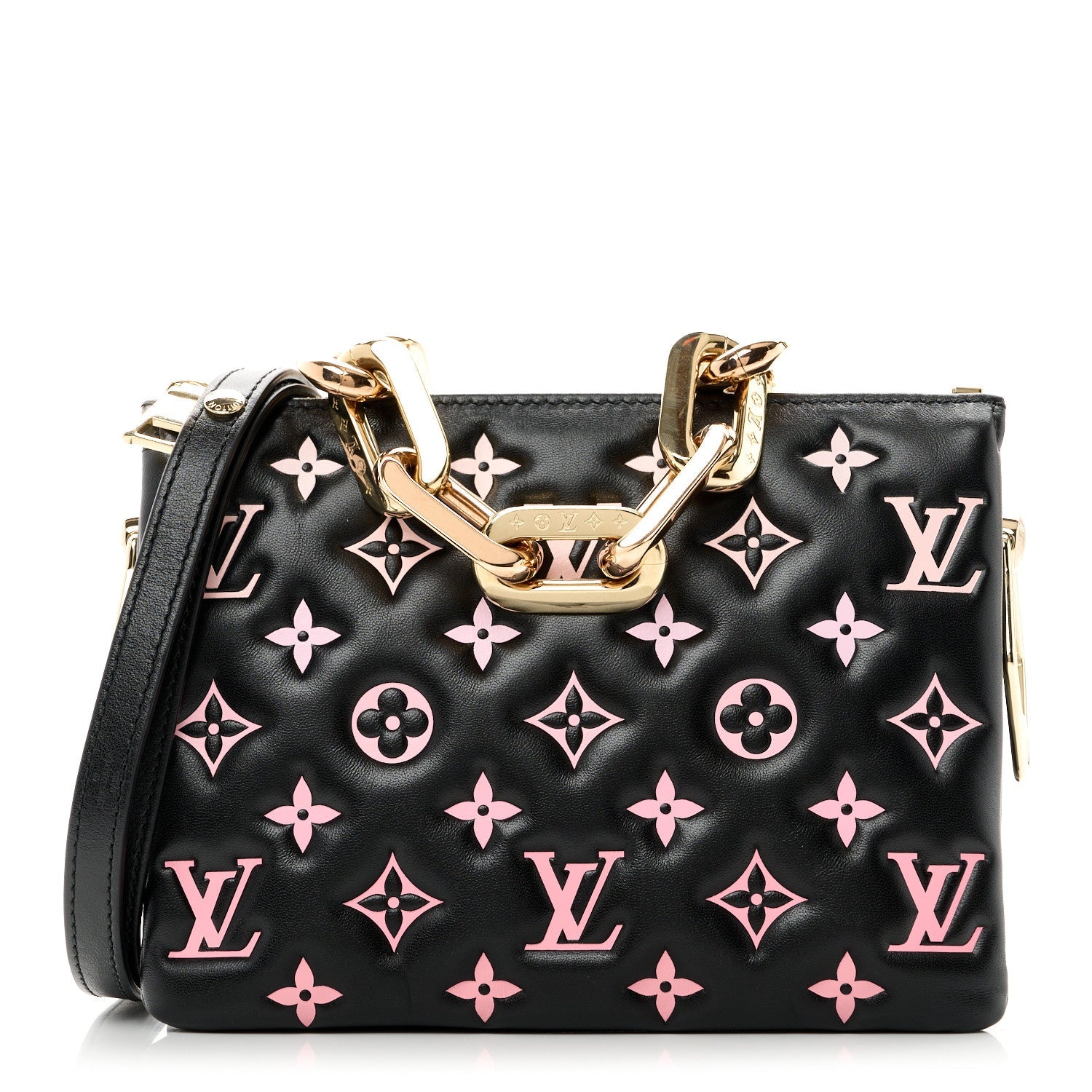 Lambskin Embossed Monogram LV Ski Coussin BB Black Rose