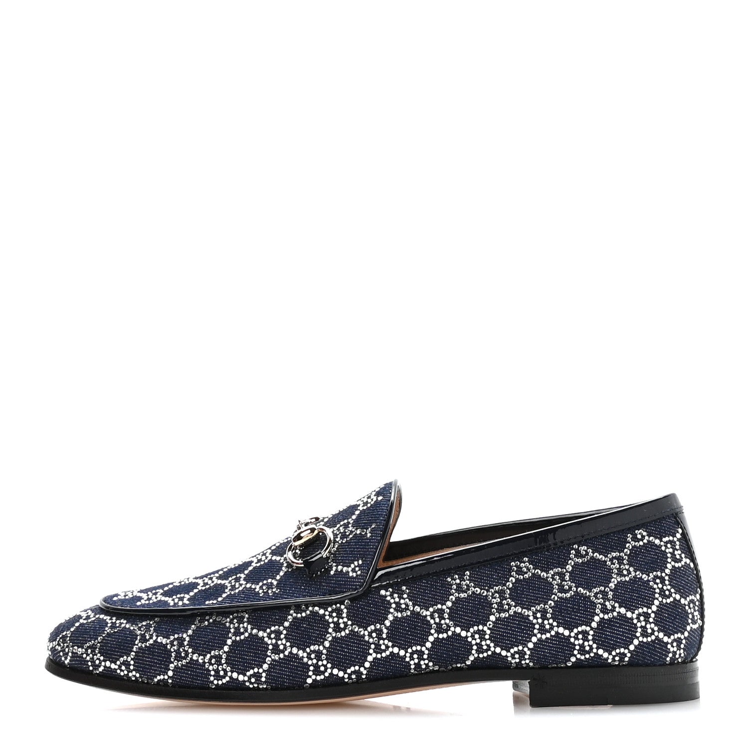 Denim Crystal GG Monogram Horsebit Womens Jordaan Loafers 37 Deep Blue Blue Milad
