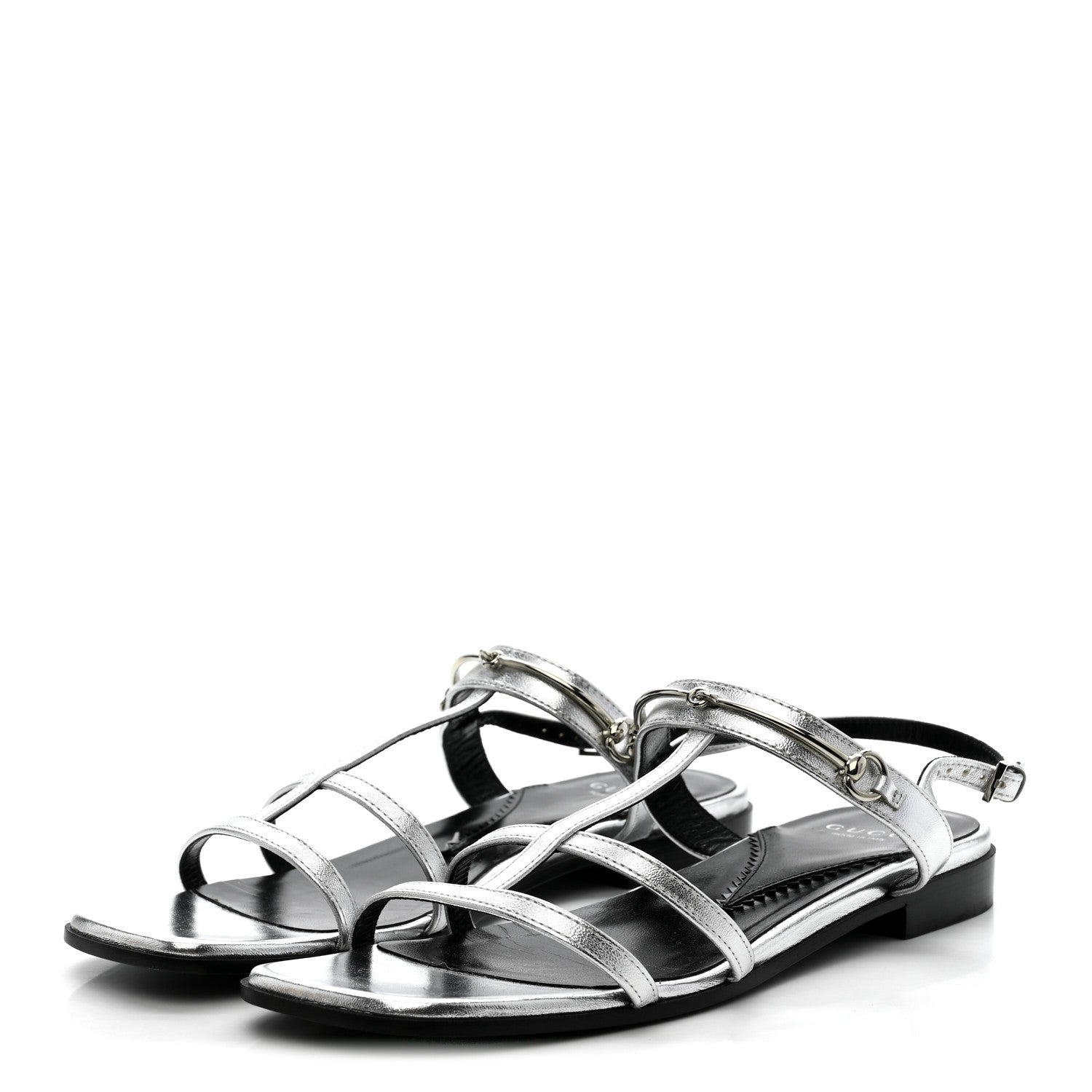 Metallic Calfskin Horsebit Divine Slingback Sandals 38 Silver