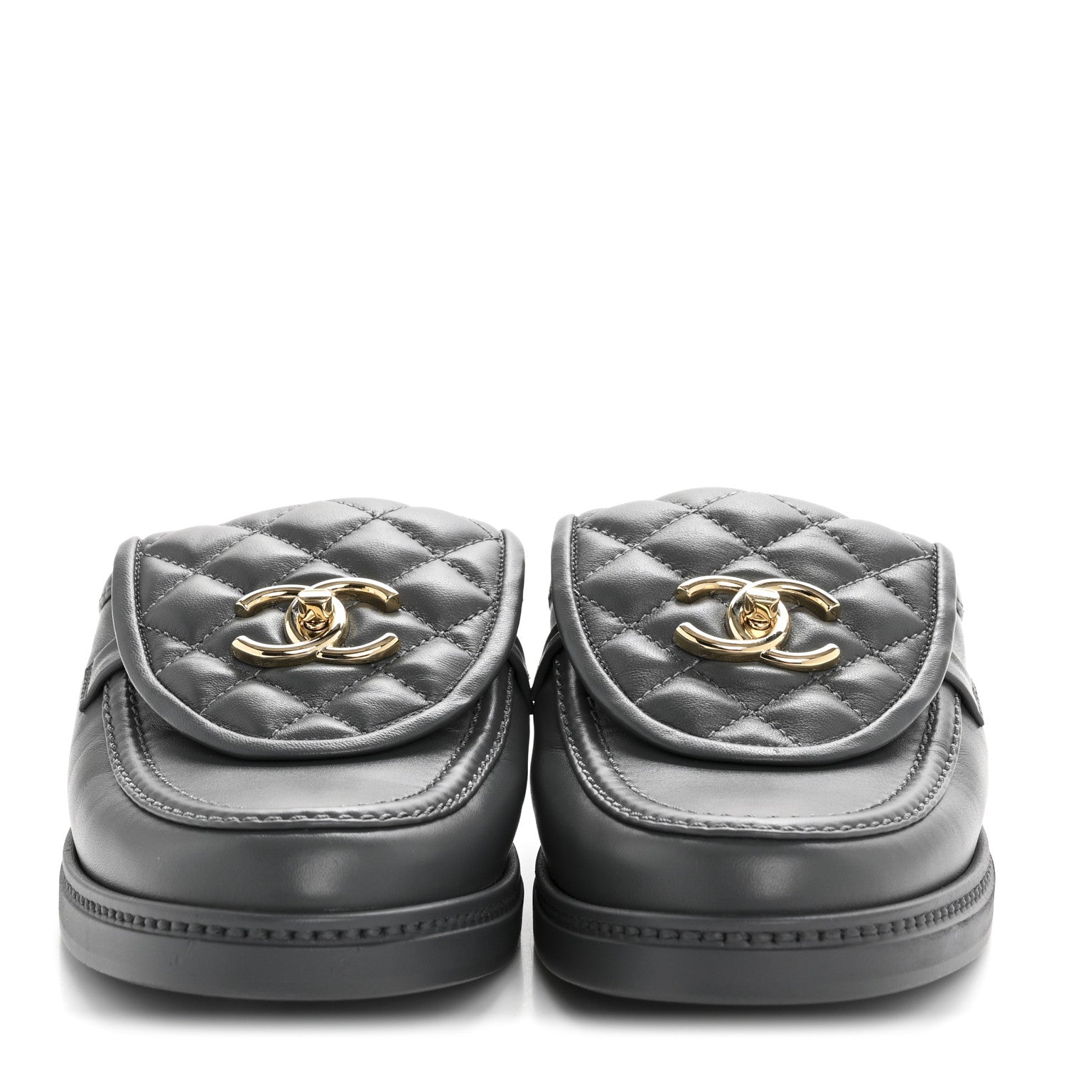 Lambskin Quilted CC Turnlock Mules 39 Grey