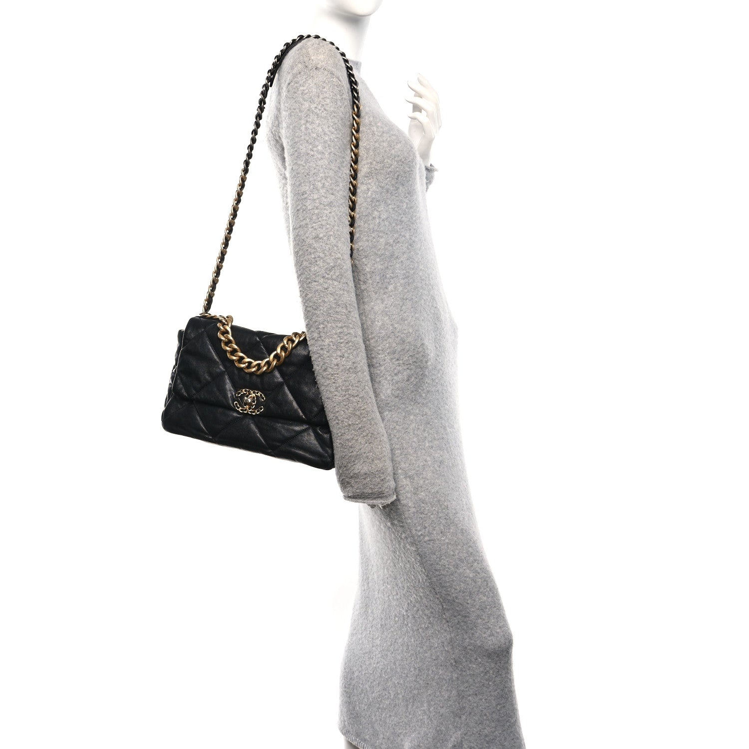 Goatskin Quilted Large Chanel 19 Flap Black