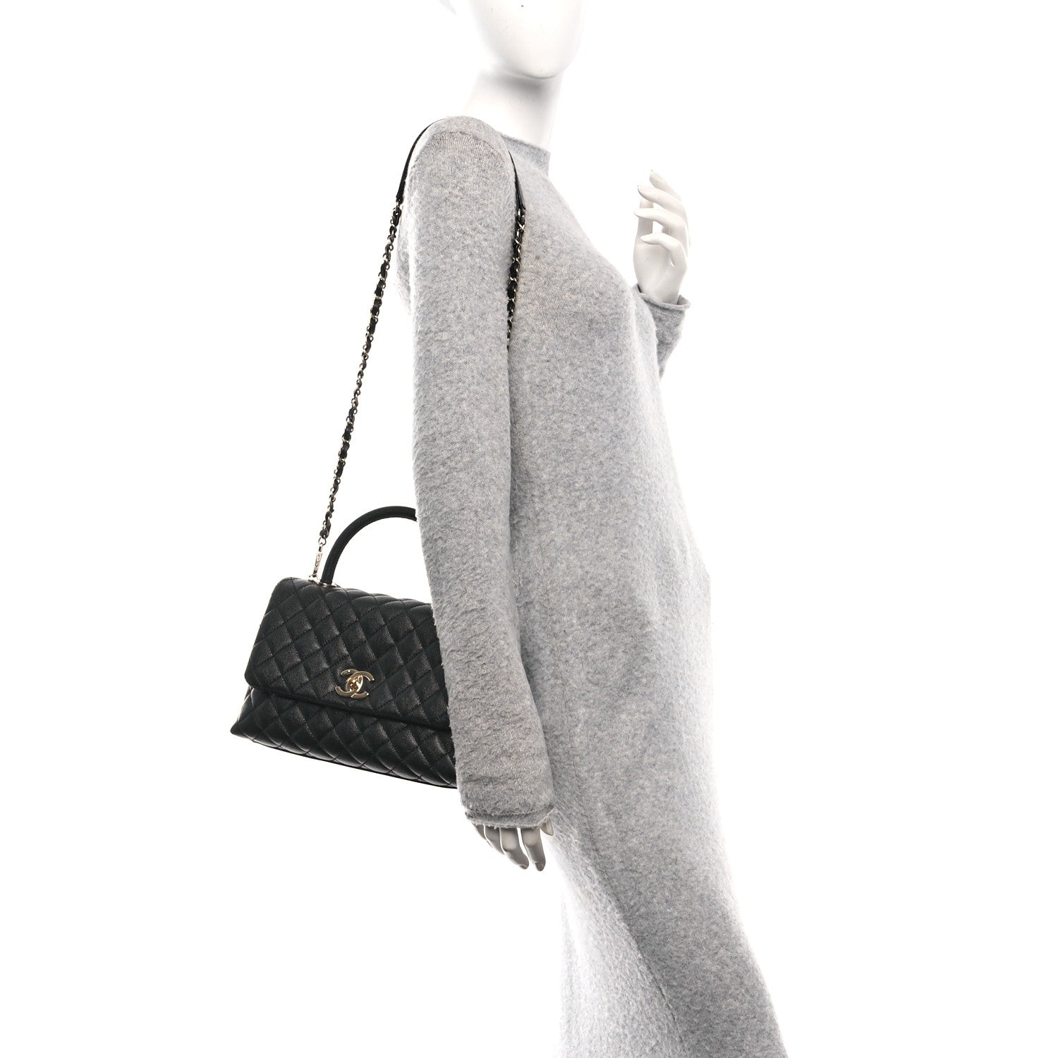 Caviar Quilted Small Coco Handle Flap Black