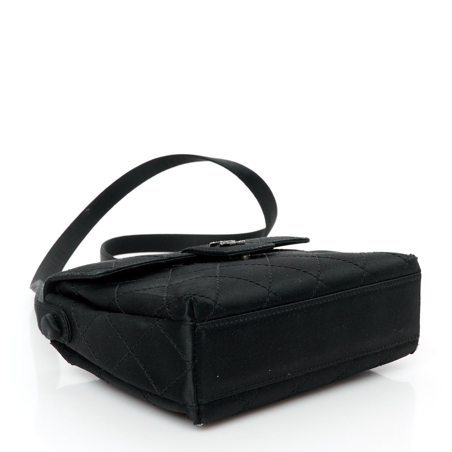 Satin Quilted Crystal CC Mini Square Flap Black
