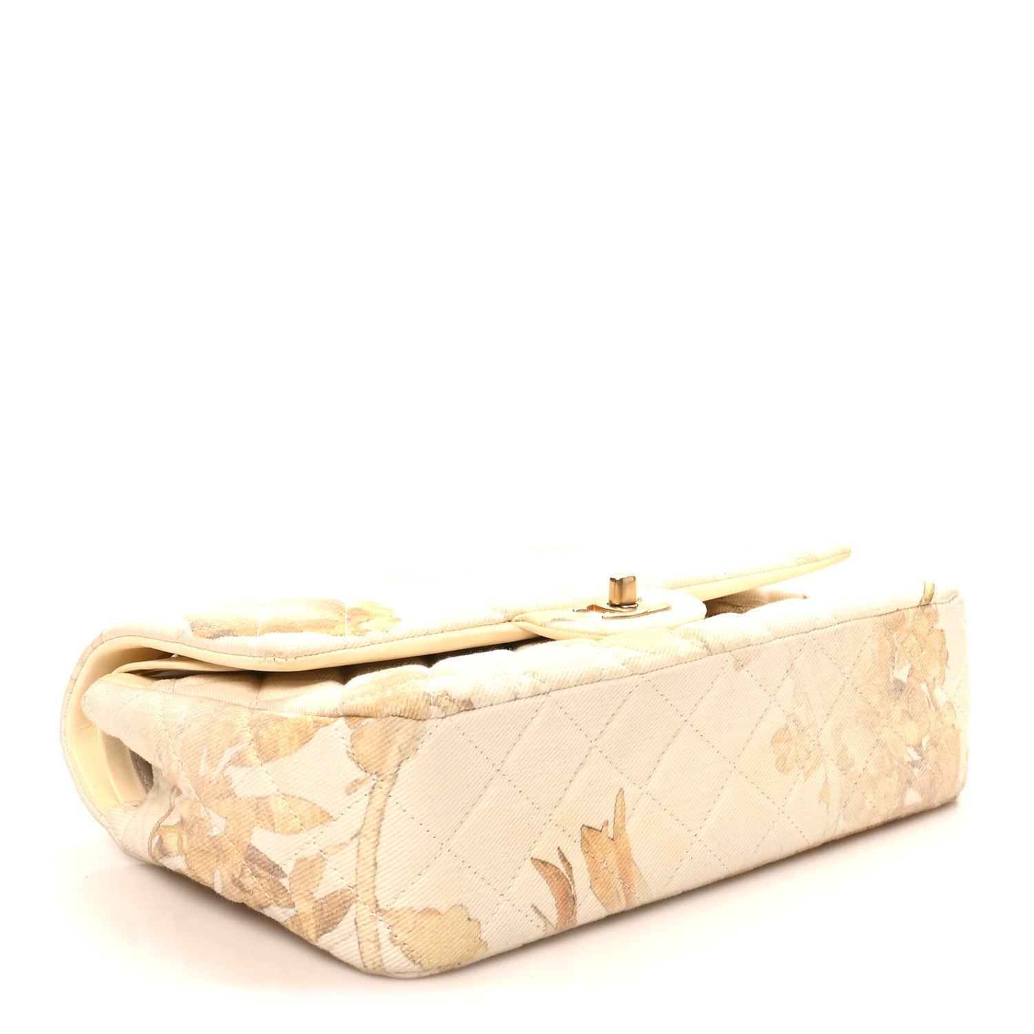 Denim Floral Printed Medium Double Flap Beige