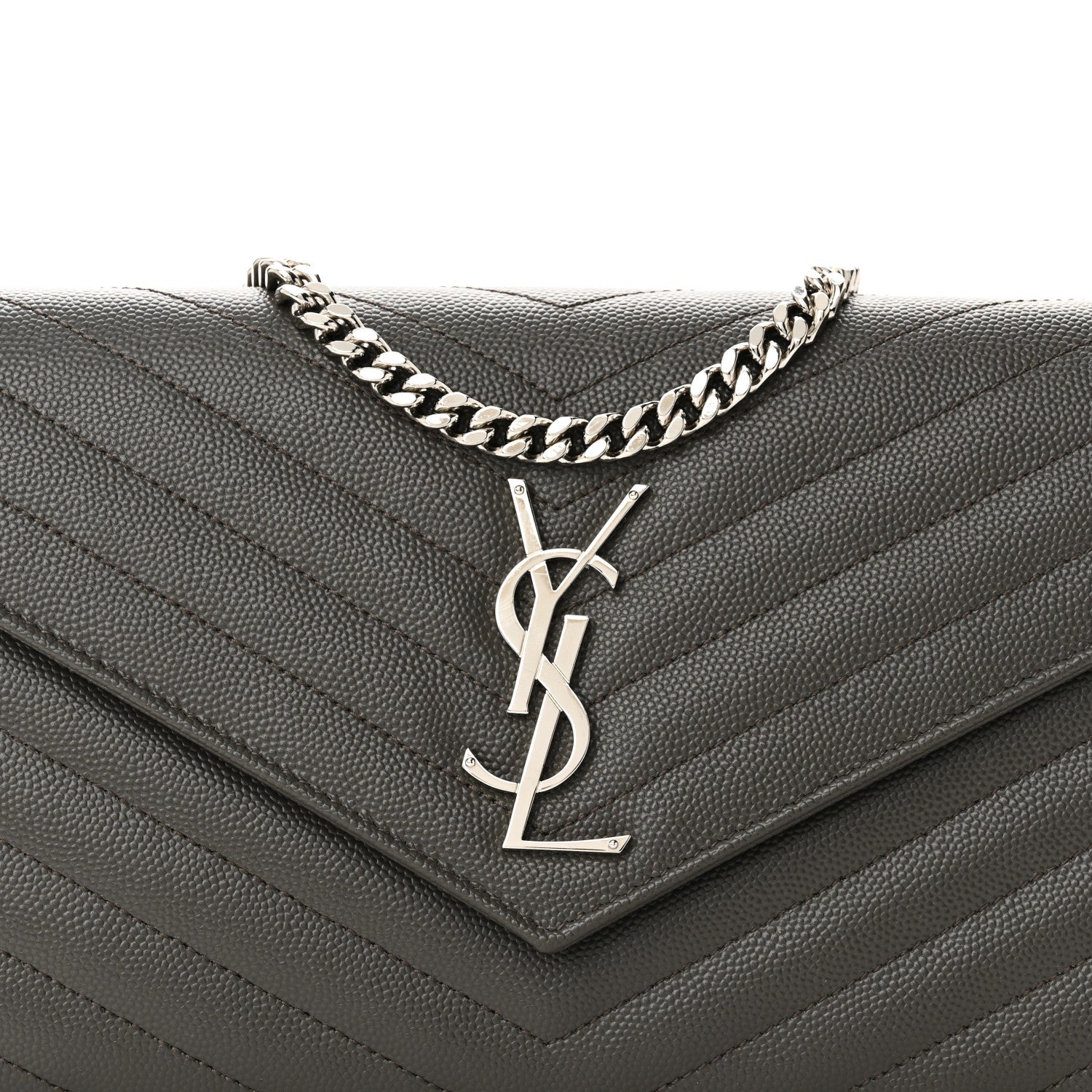 Grain De Poudre Matelasse Chevron Monogram Chain Wallet Fog