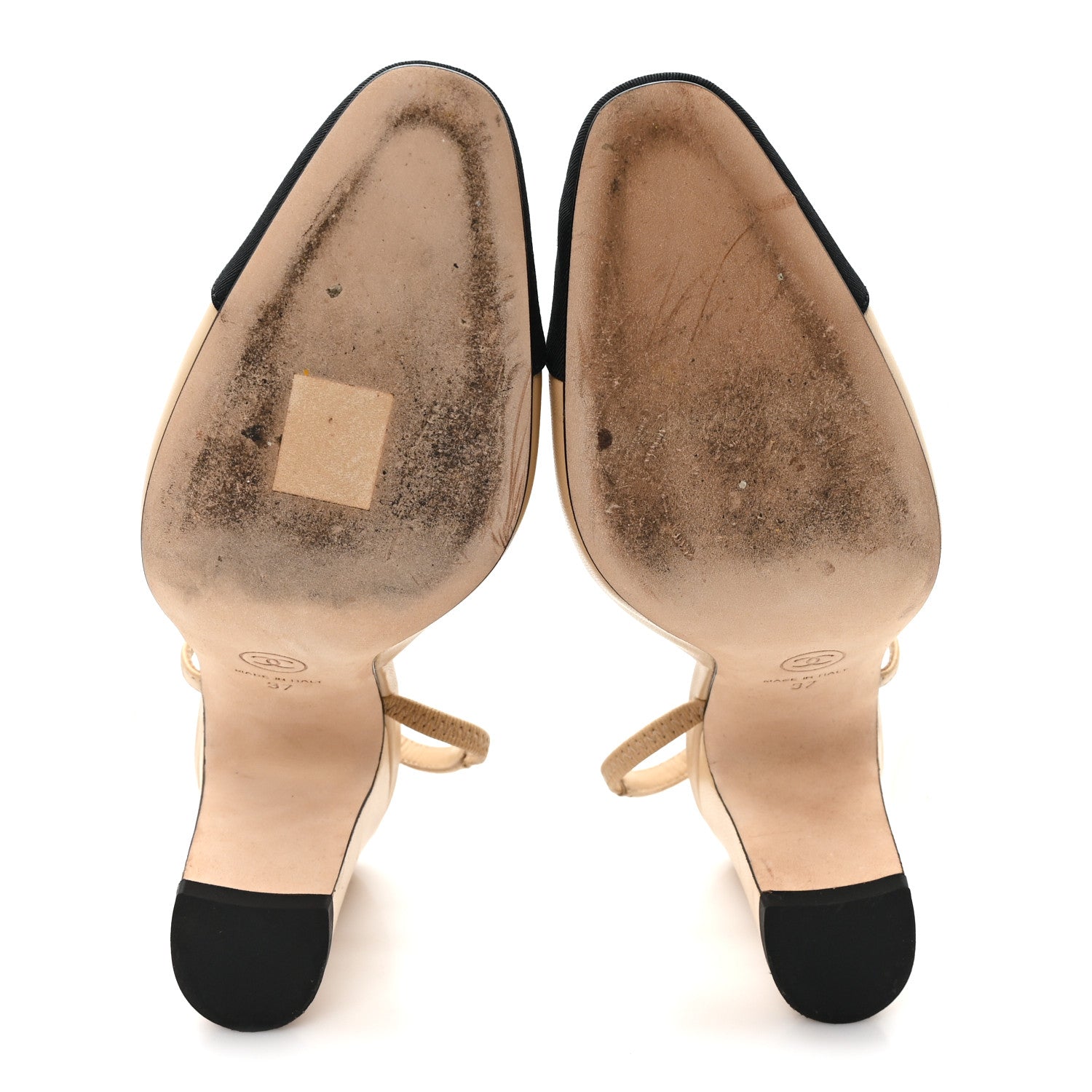 Goatskin Grosgrain Cap Toe CC Slingback Pumps 37 Beige Black