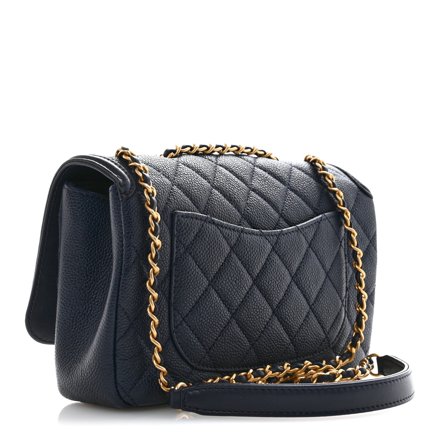 Caviar Quilted Small CC Filigree Flap Navy
