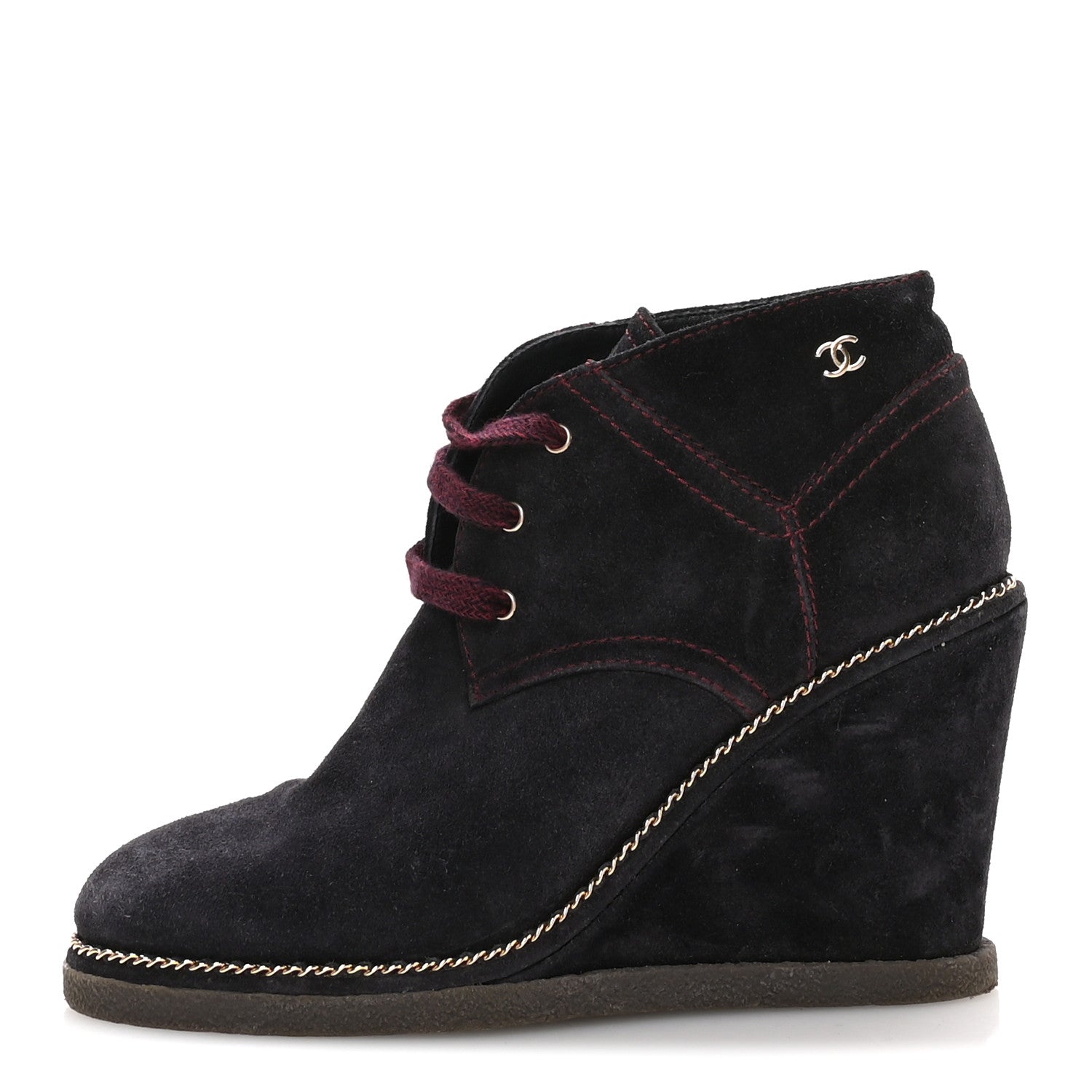 Suede Lace Up Wedge Booties 37 Dark Blue