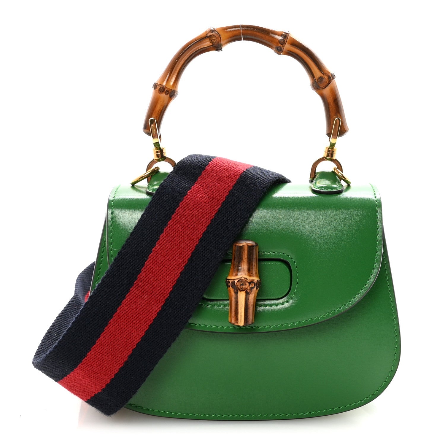 Boarded Dyana Lux Calfskin Web Small Bamboo 1947 Top Handle Bag Spring Green