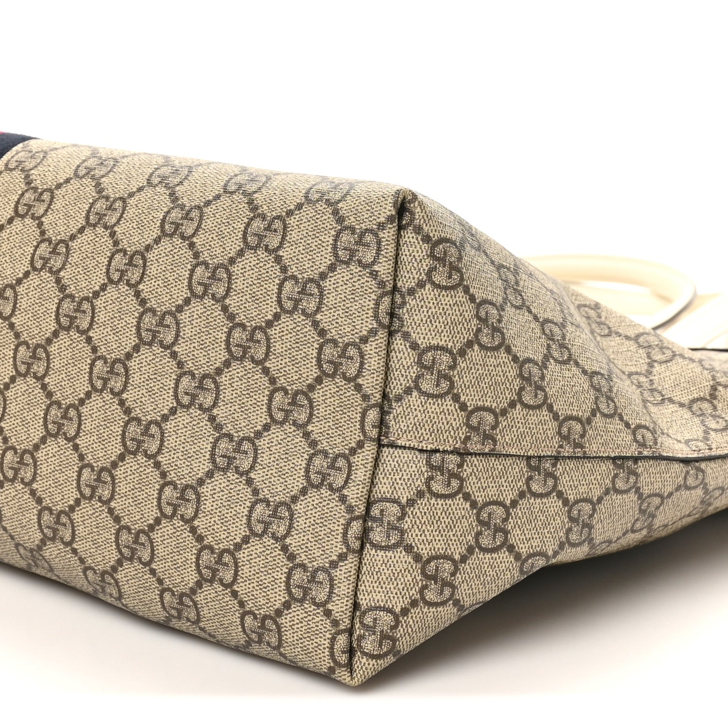 GG Supreme Monogram Textured Dollar Calfskin Web Medium Ophidia Shopping Tote Beige Ebony Mystic White