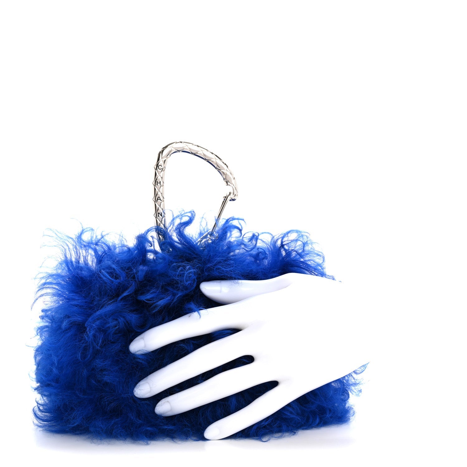 Shearling Lambskin CC Hook Card Holder Blue