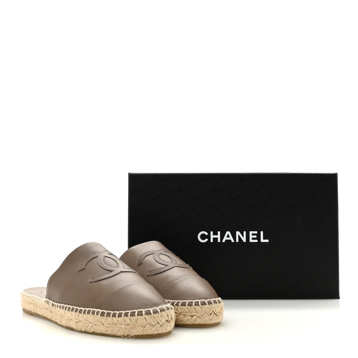 Calfskin CC Espadrille Mules 39 Dark Beige