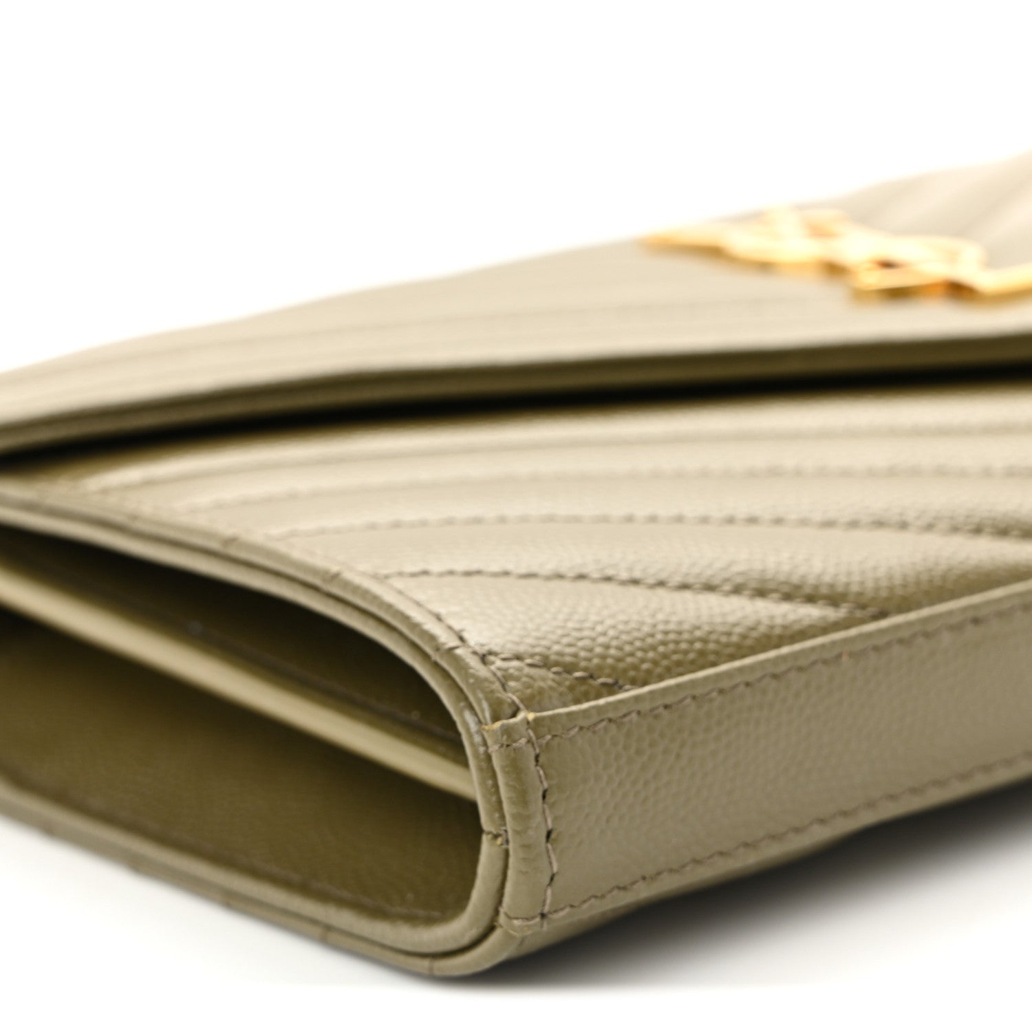 Grain De Poudre Matelasse Chevron Monogram Chain Wallet Vert Kaki