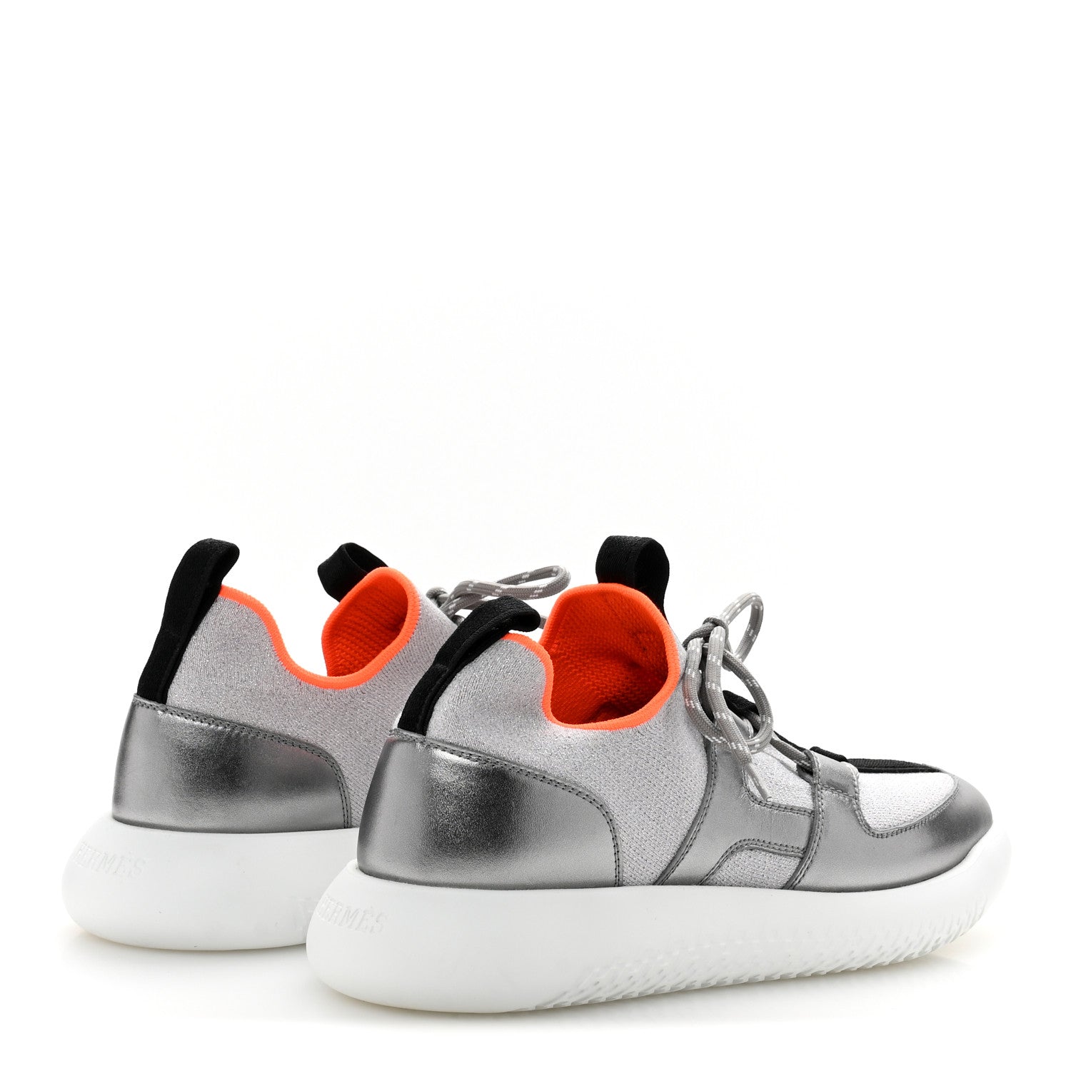 Knit Metallic Calfskin Womens Duel Sneakers 38 Argent Orange Black