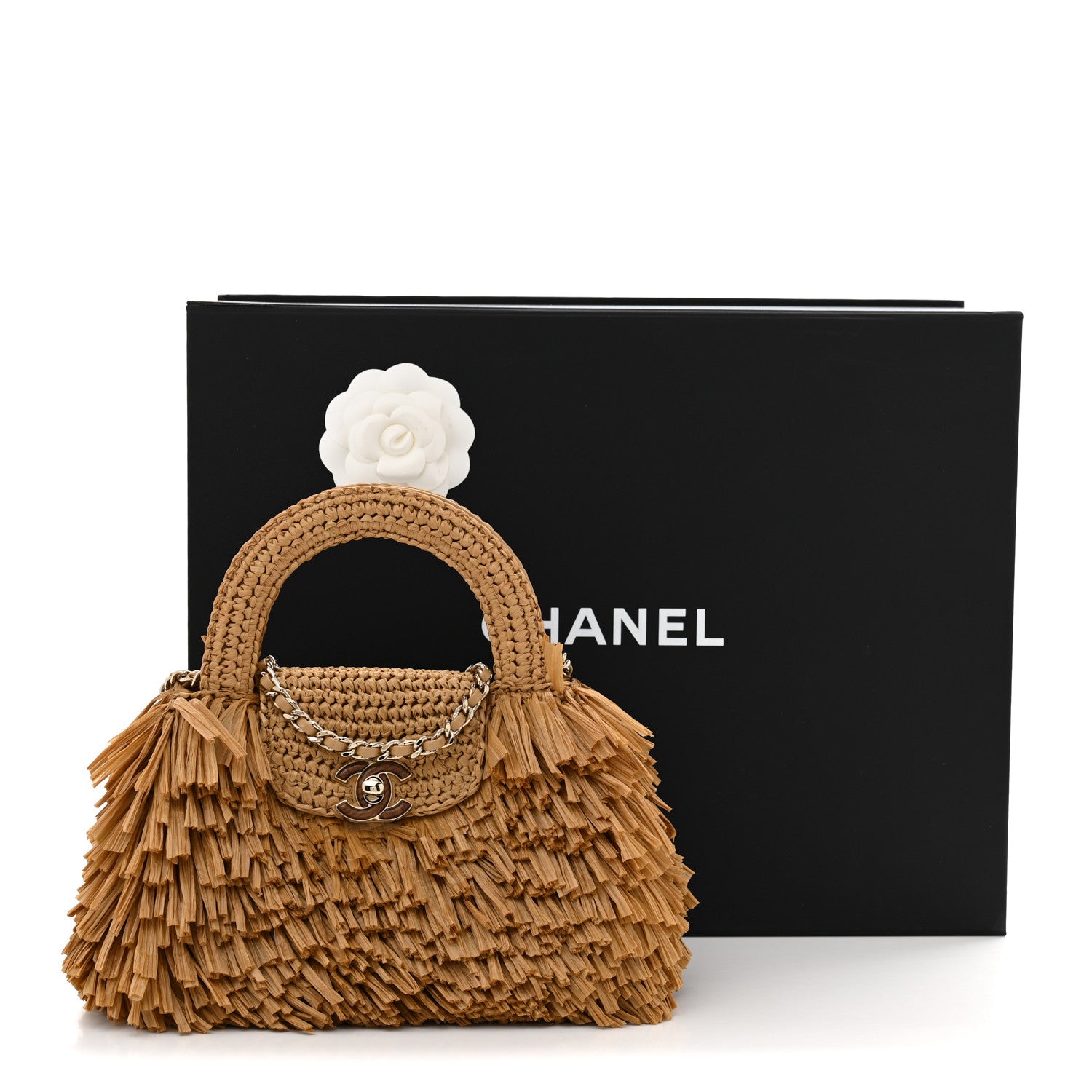 Raffia Fringe Nano Kelly Shopper Dark Beige