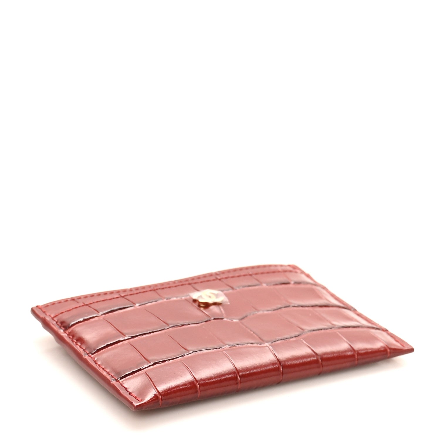 Calfskin Crocodile Embossed Crococo Card Holder Burgundy
