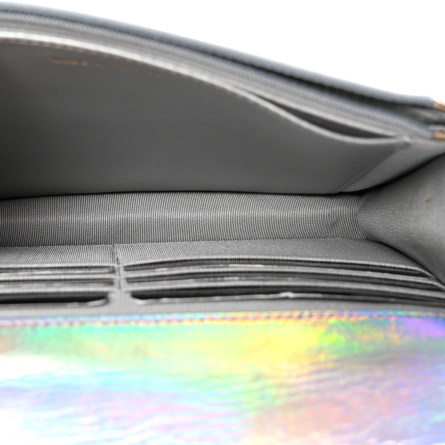 Iridescent Goatskin Quilted Wallet On Chain WOC Silver