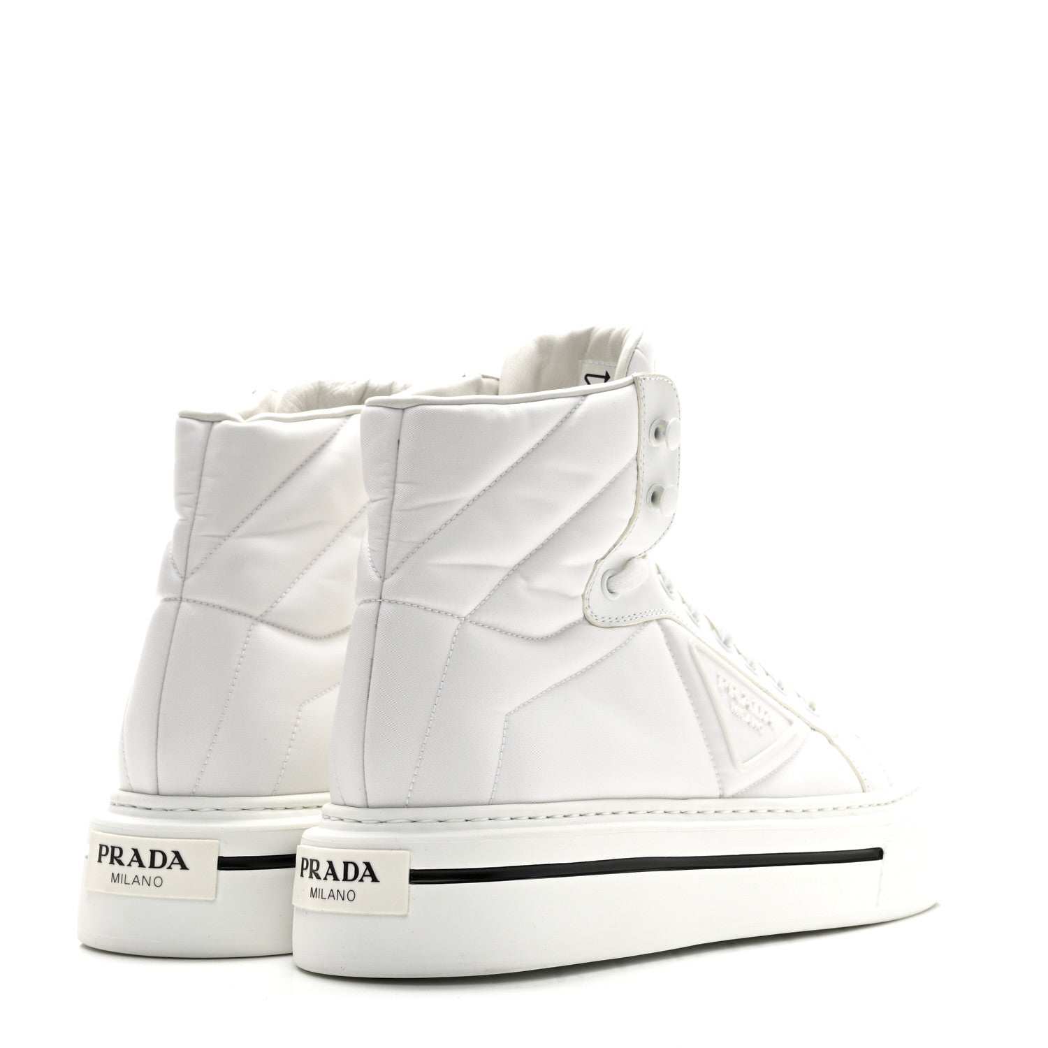 Re-Nylon Gabardine Spazzolato Macro Quilted Triangle Logo High Top 45mm Sneakers 38.5 White