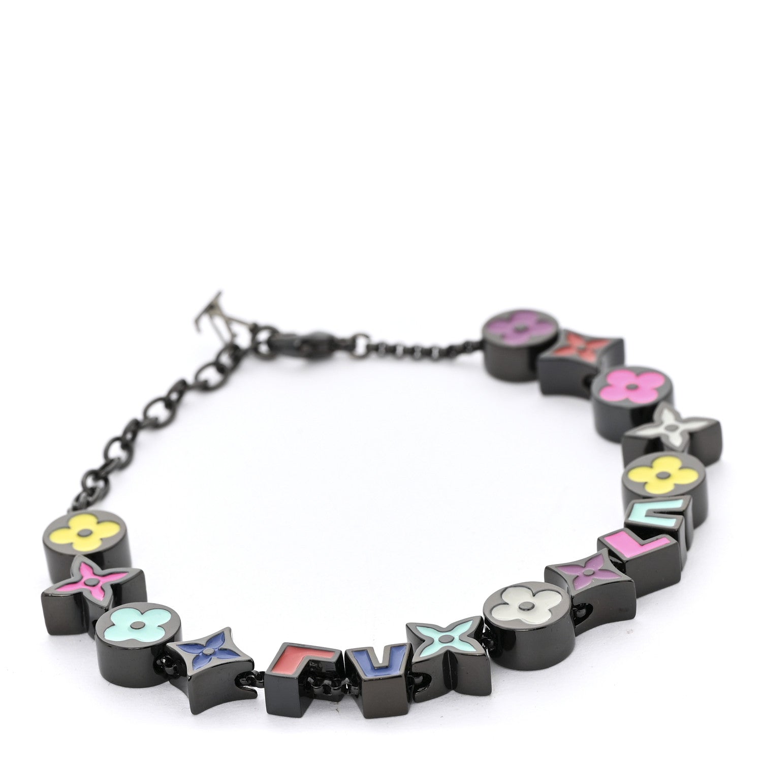 Metal Enamel Monogram Party Bracelet Black Multicolor