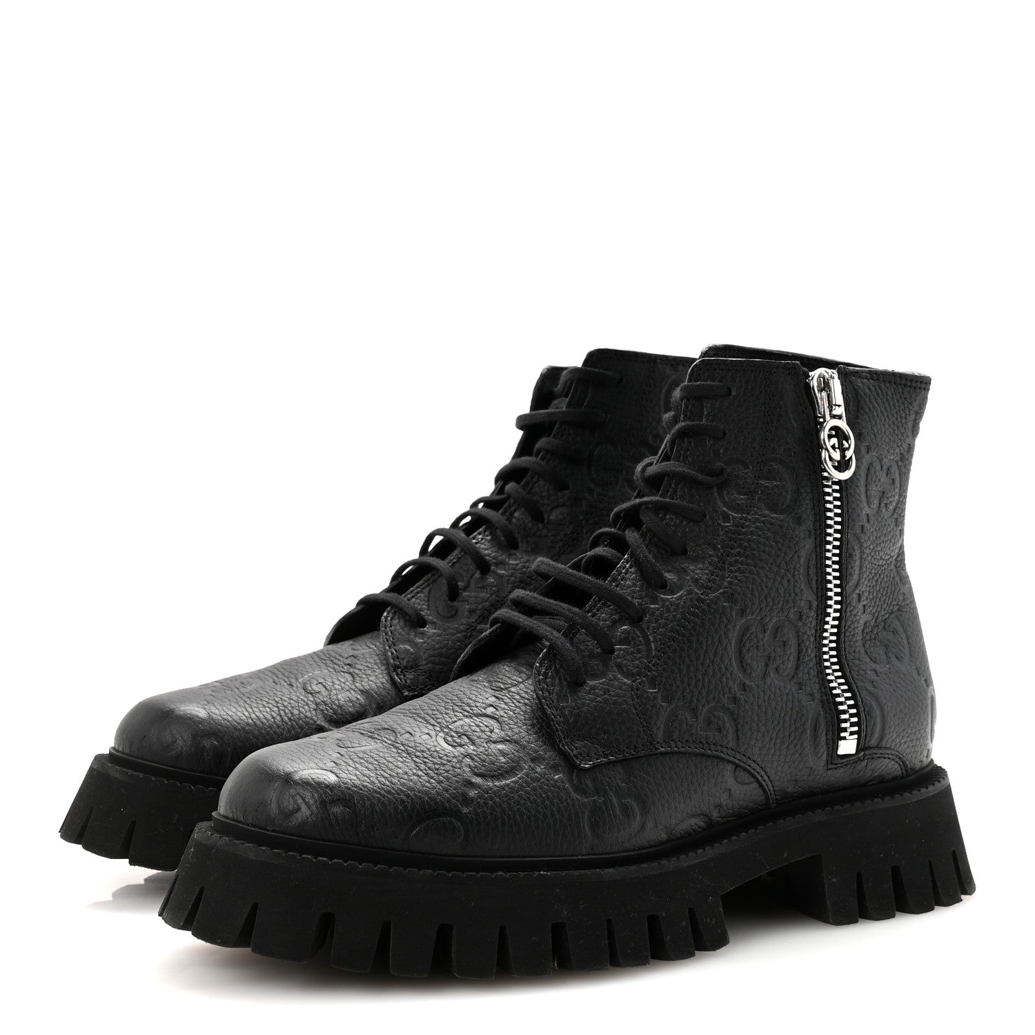 Calfskin Embossed Monogram Mens Lace Up Ankle Boots 7 Black