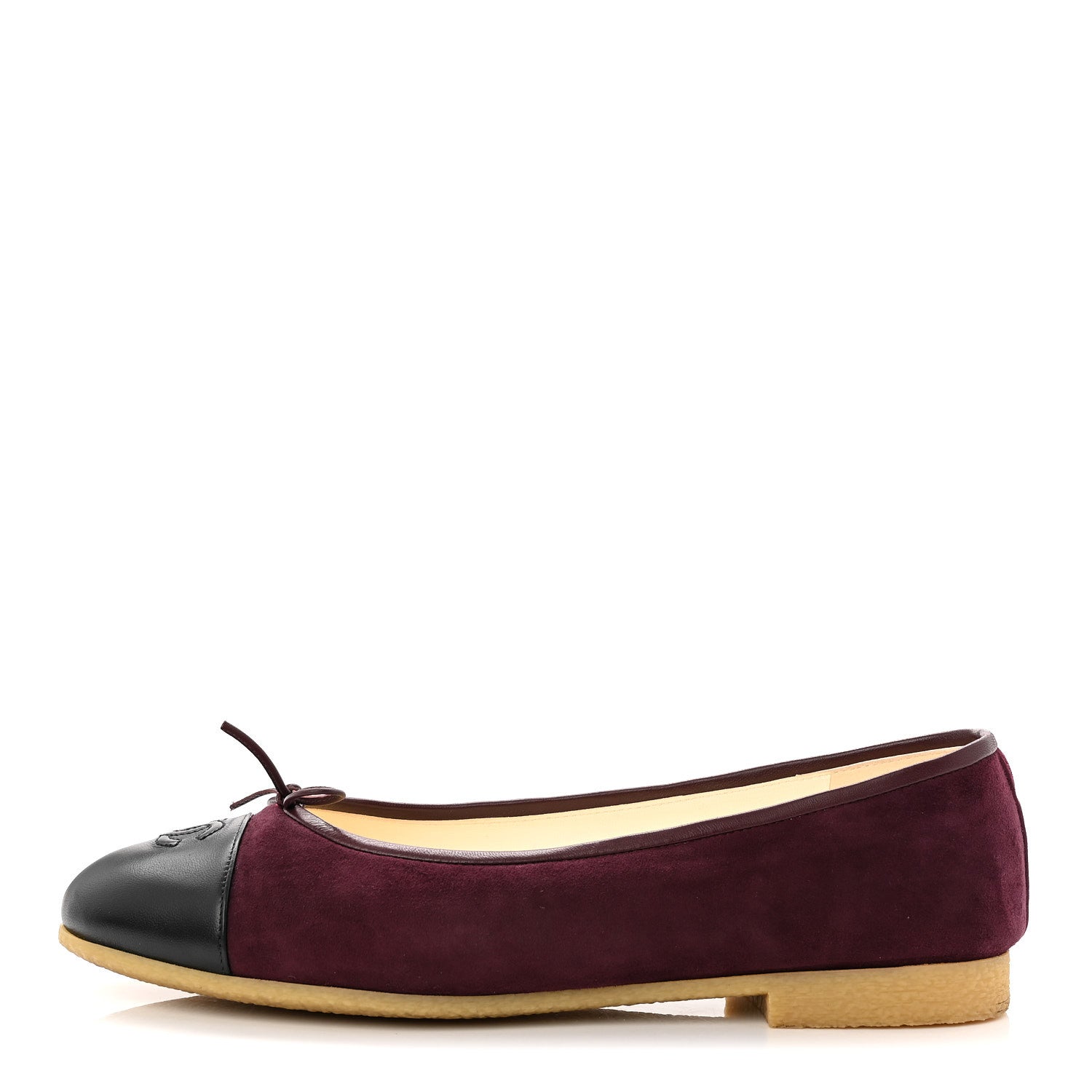 Suede Lambskin Cap Toe CC Ballerina Flats 41 Burgundy Black
