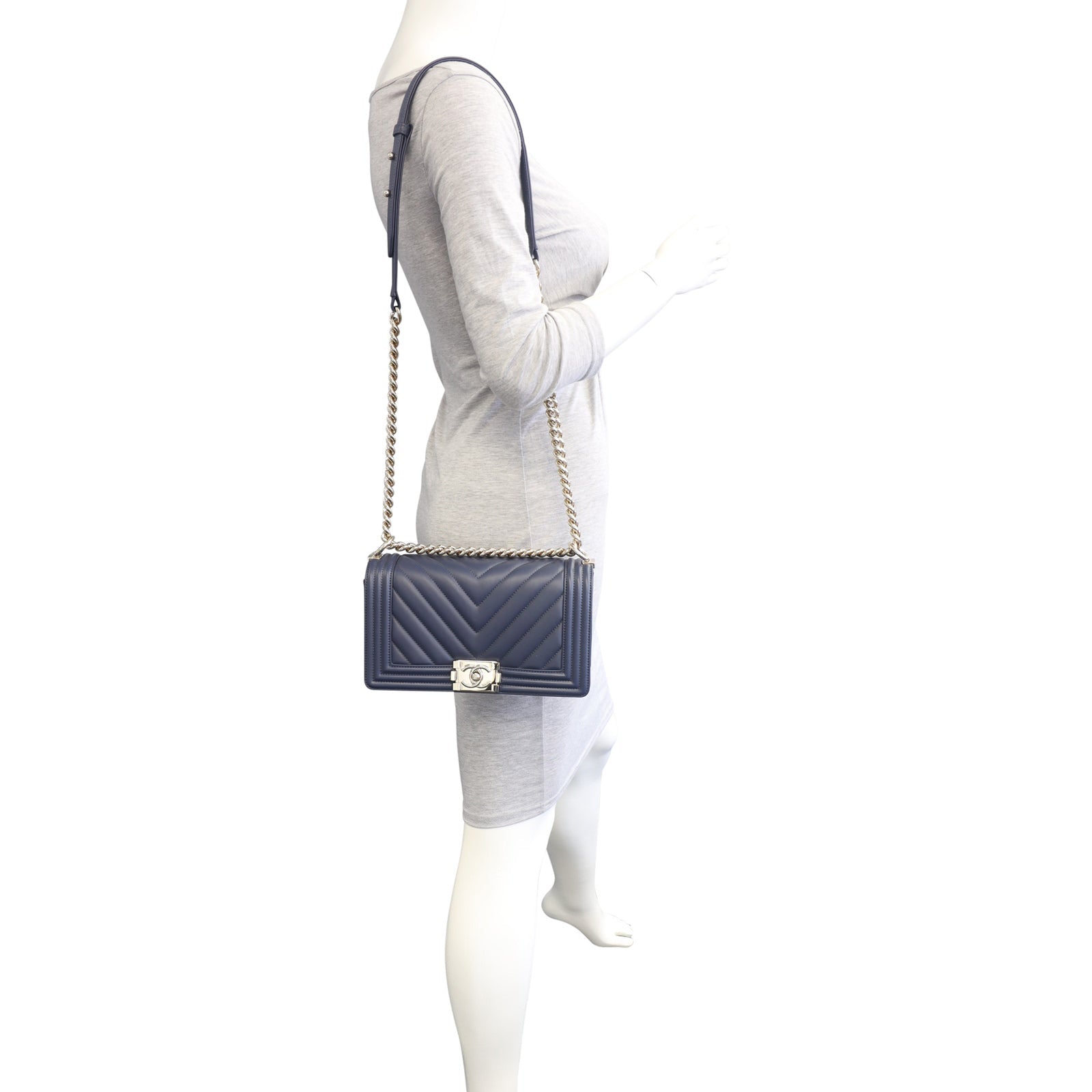 Chanel Boy Chevron Old Medium |  Navy Blue