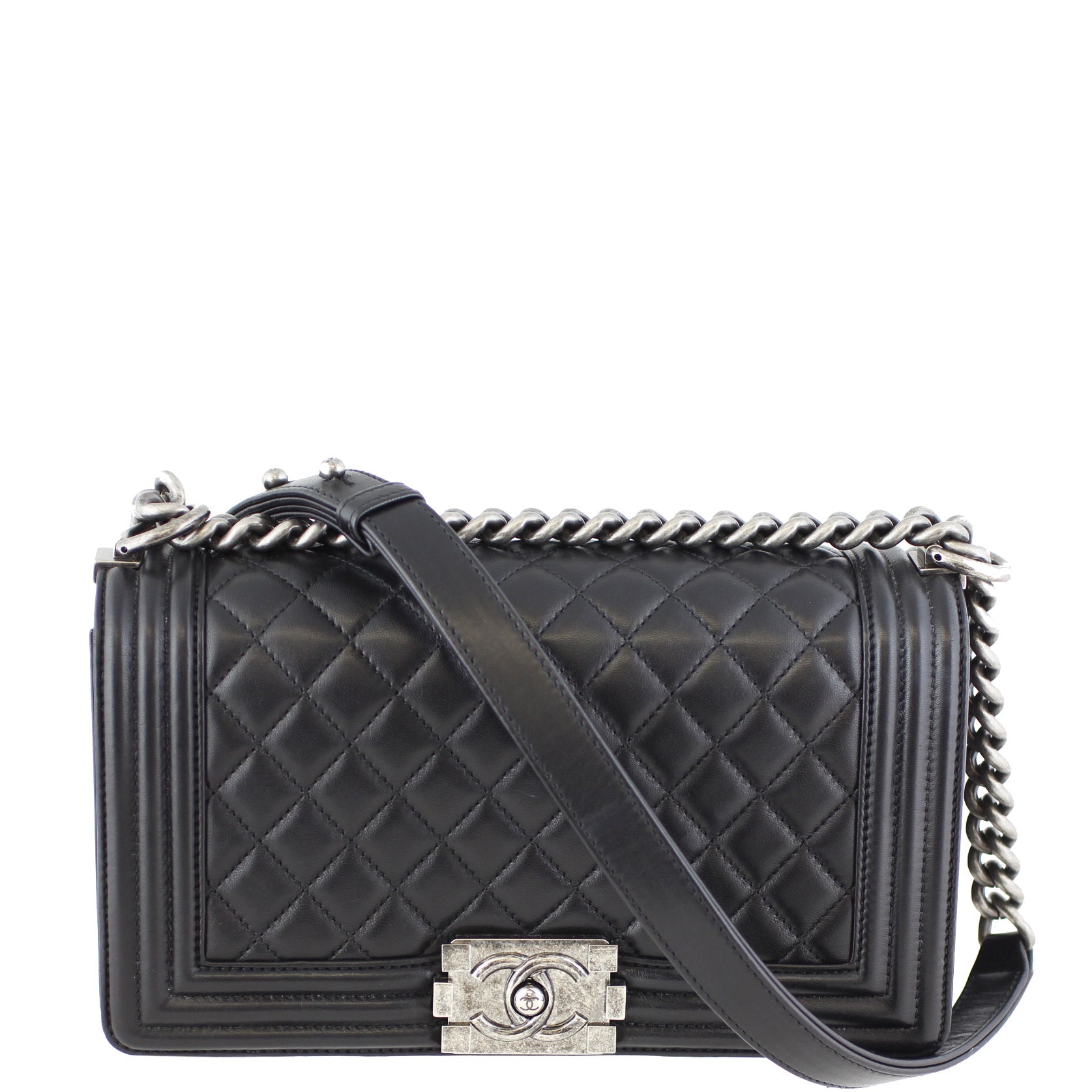Chanel Boy Bag Old Medium | Black Lambskin 21 Series