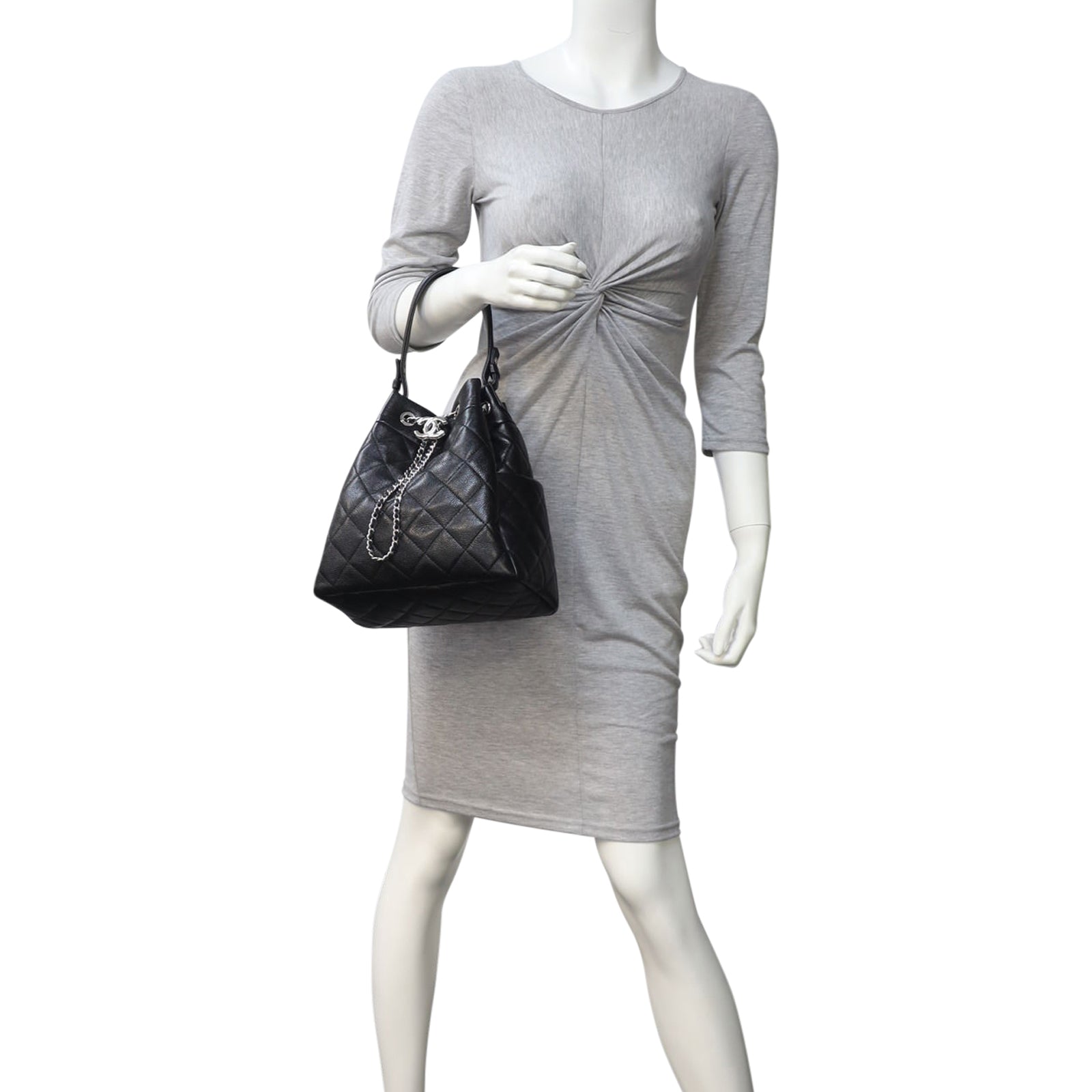 Chanel Quilted CC Drawstring Bucket Bag | Black Soft