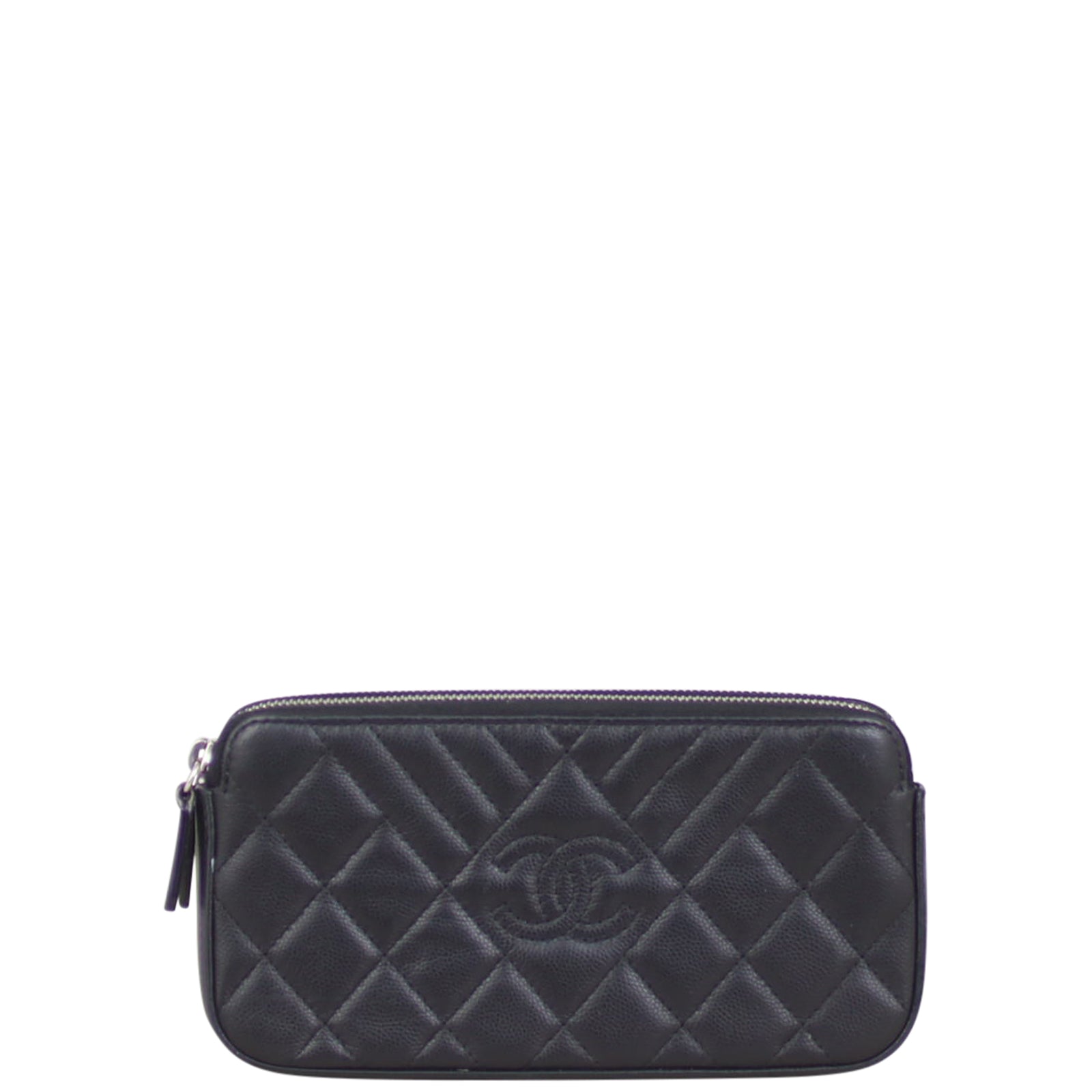 Chanel CC Double Zip Clutch with Chain | Black