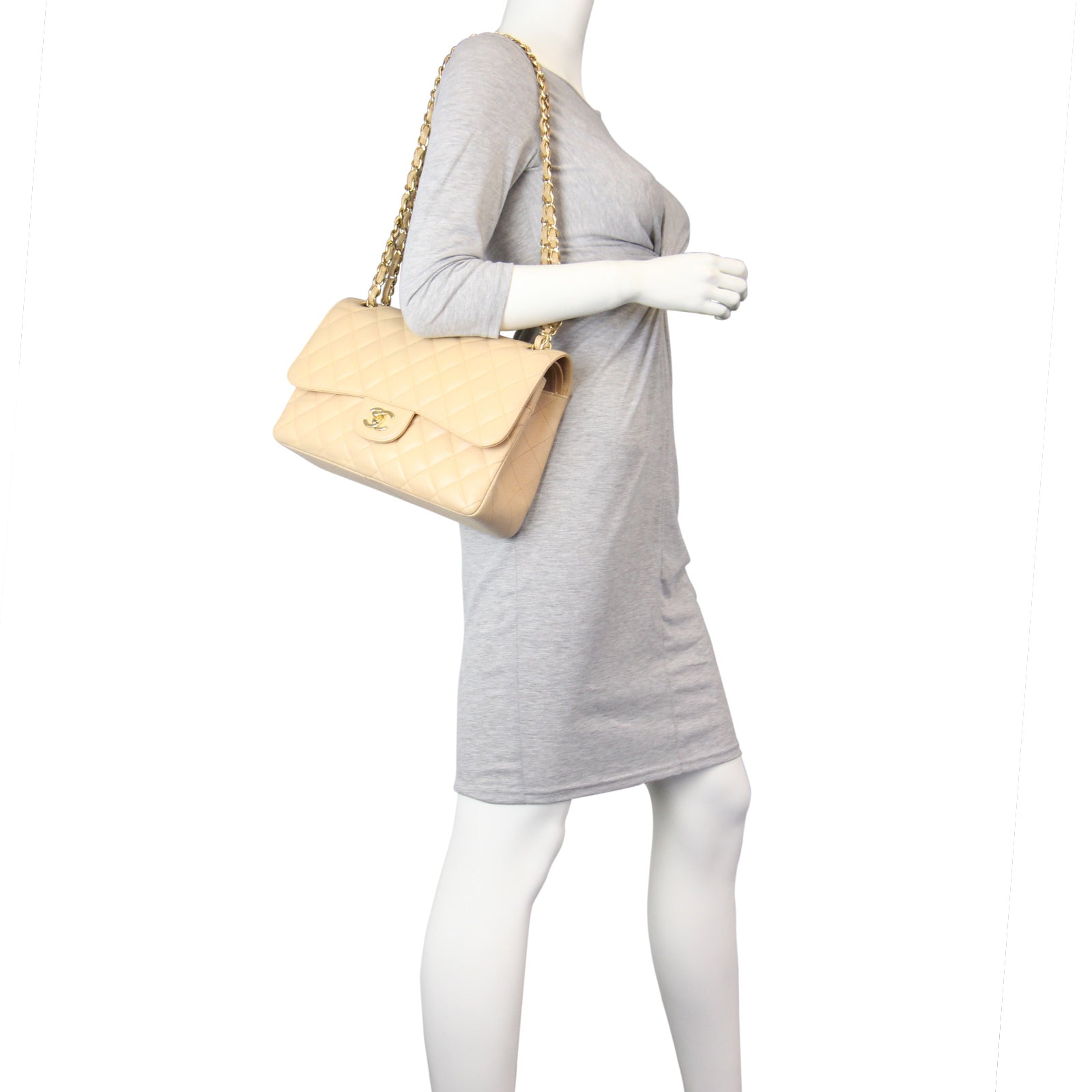 Chanel Classic Double Flap Jumbo |  Beige Gold Hardware
