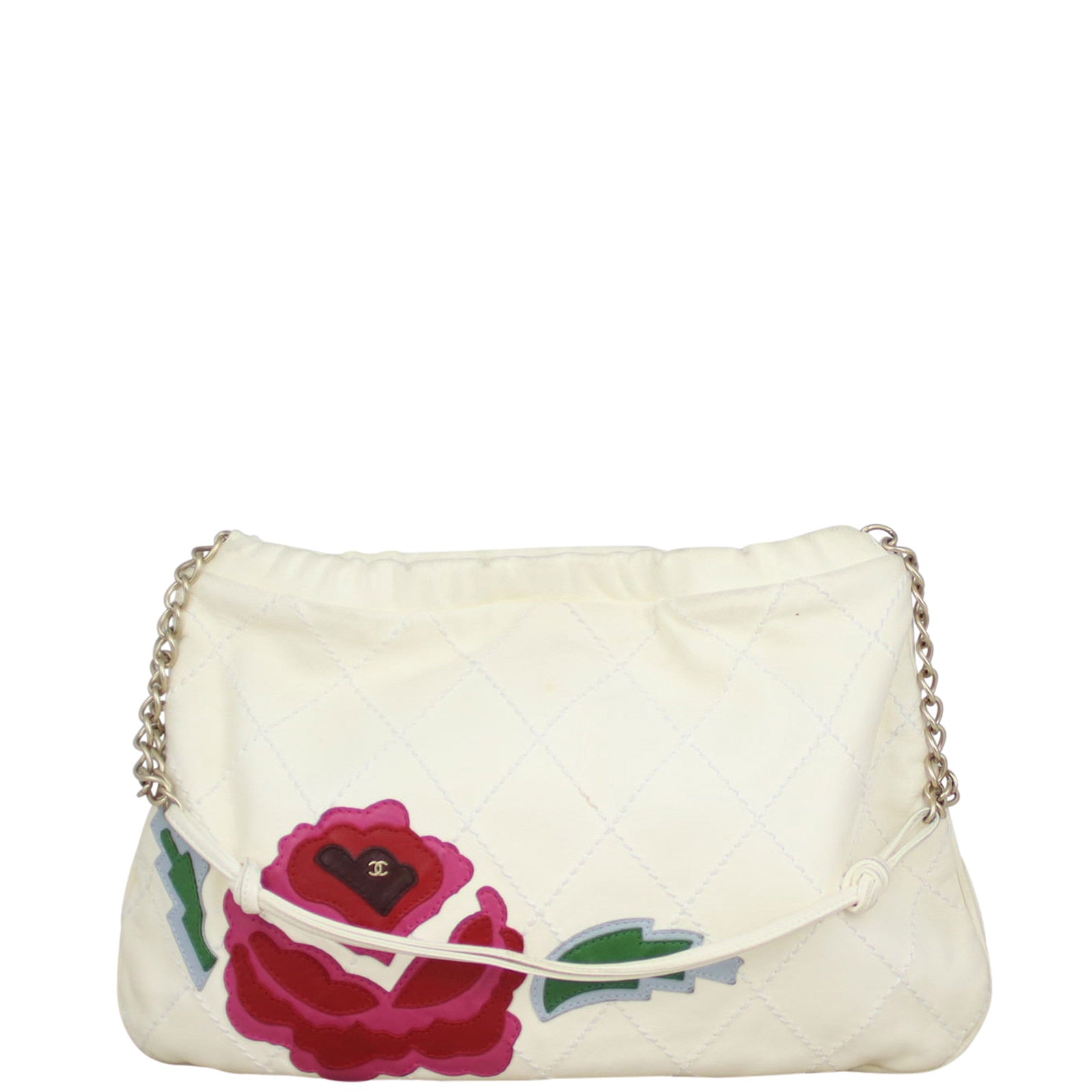 Chanel Quilted Rose Applique Hobo | Cream