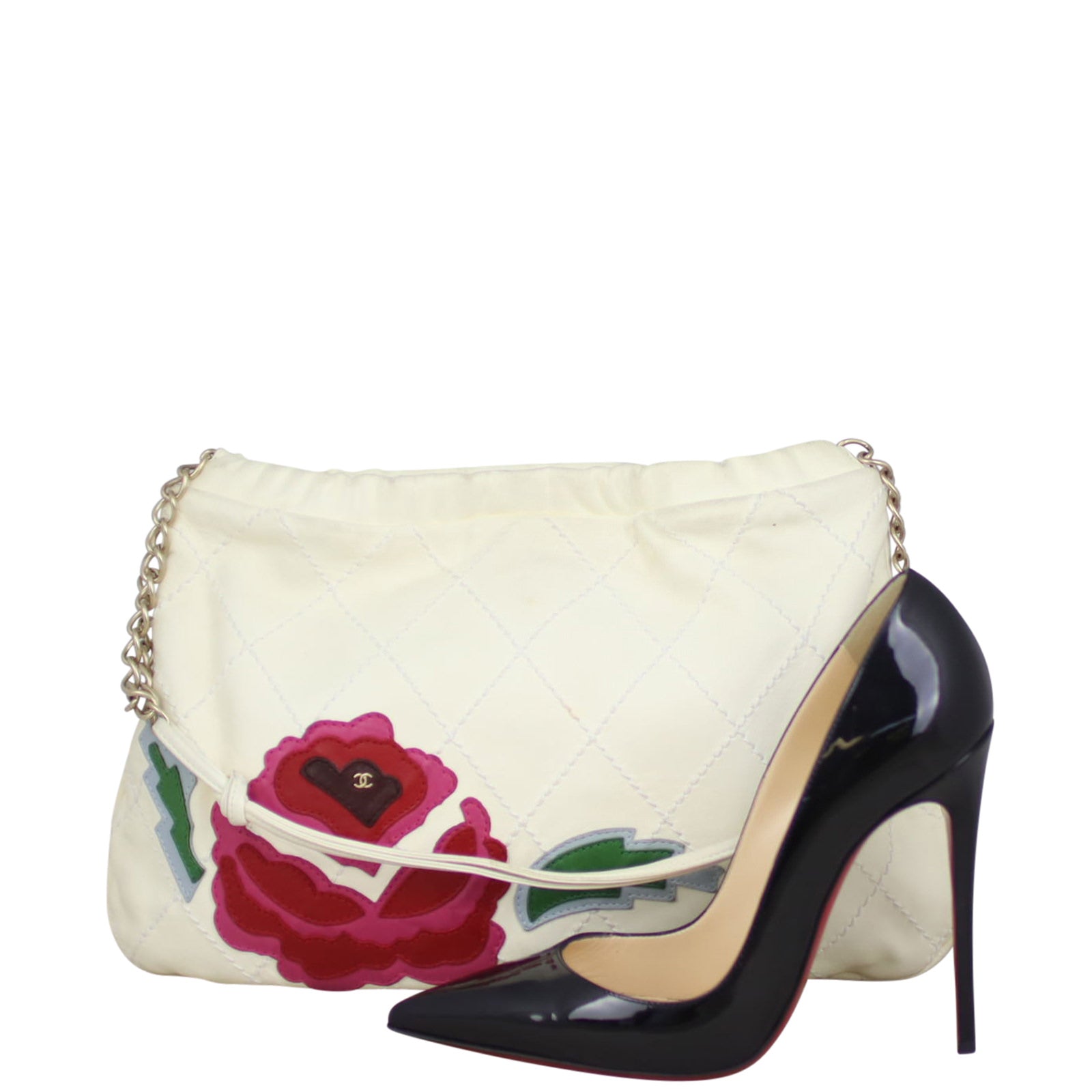 Chanel Quilted Rose Applique Hobo | Cream