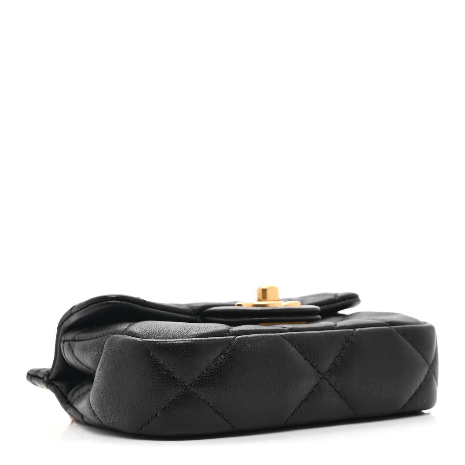 Calfskin Quilted Lady Handle Flap Card Holder With Chain Black