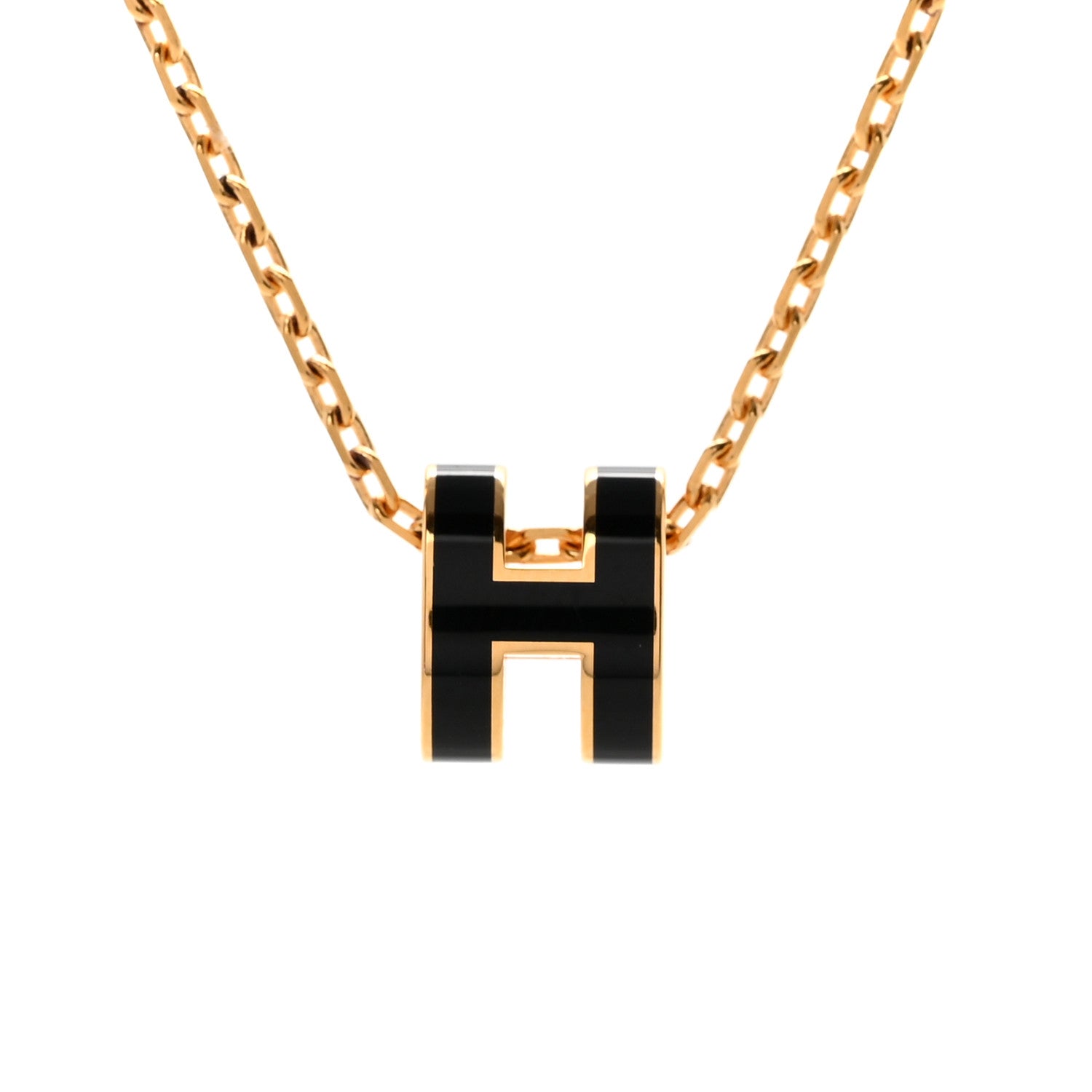 Lacquered Gold Mini Pop H Pendant Necklace Black