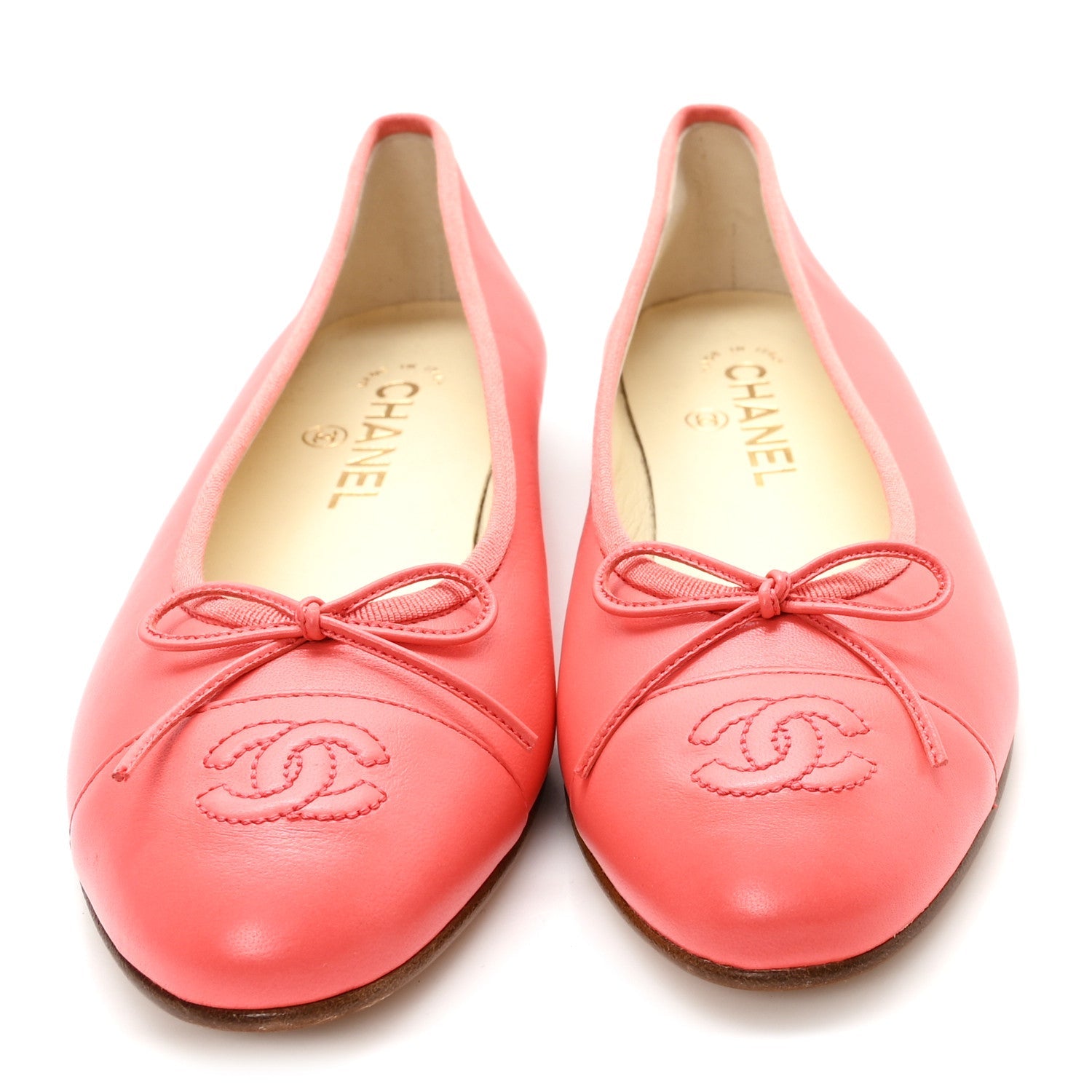 Lambskin Cap Toe Ballerina Flats 38 Coral