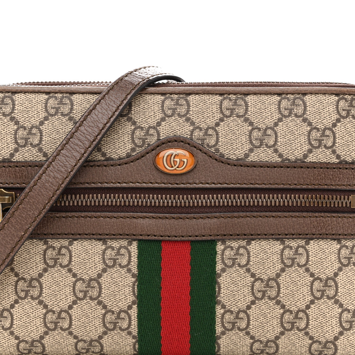 GG Supreme Monogram Web Ophidia Double Zip Shoulder Bag Beige New Acero