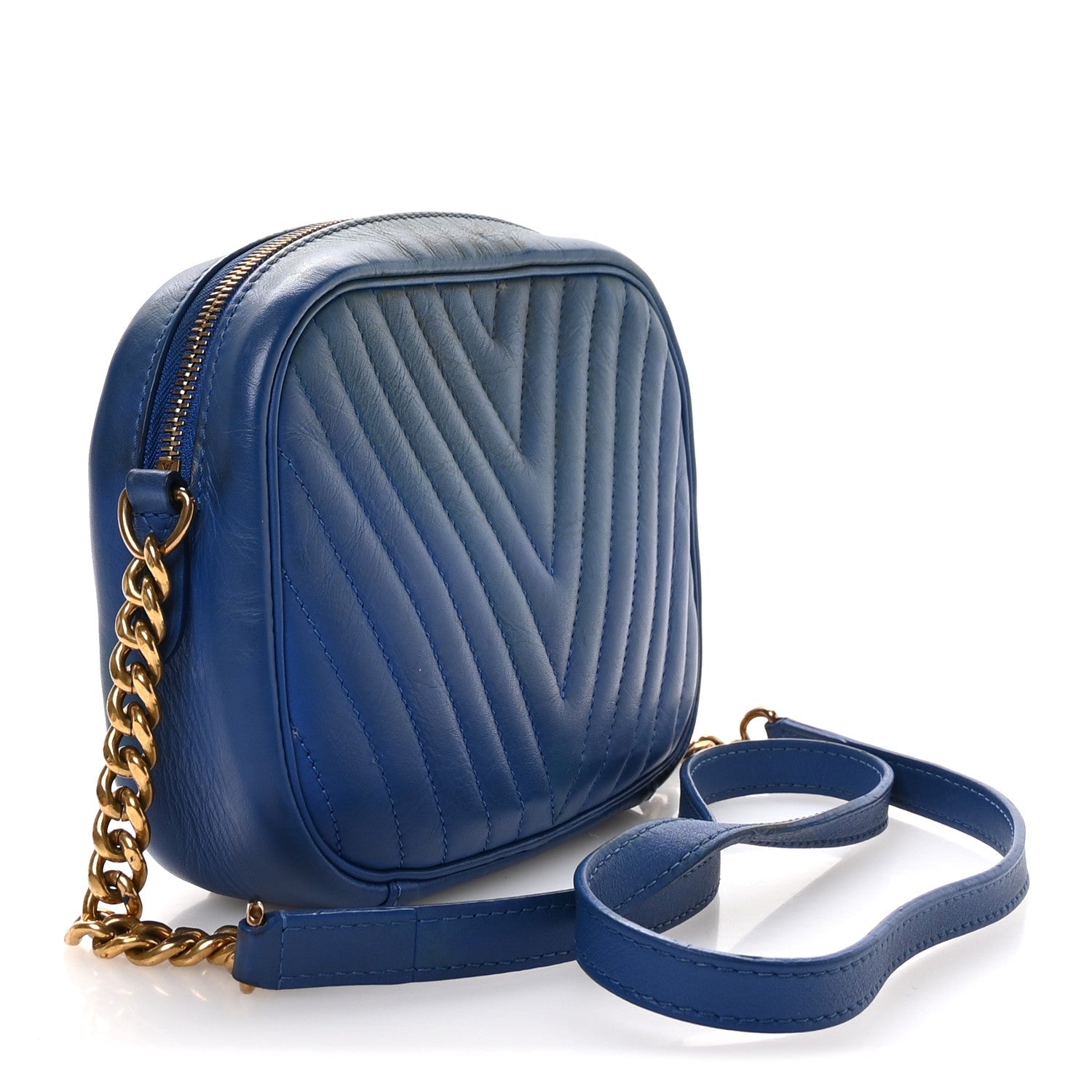 Calfskin New Wave Camera Bag Bleu Neon