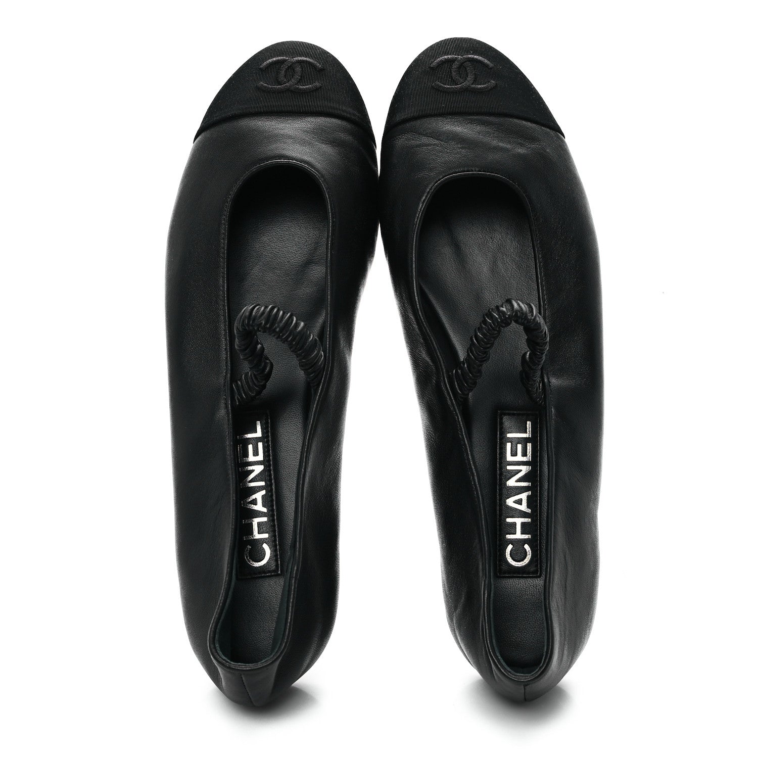 Lambskin Grosgrain Cap Toe CC Ballerina Flats With Leg Warmers 38.5 Black