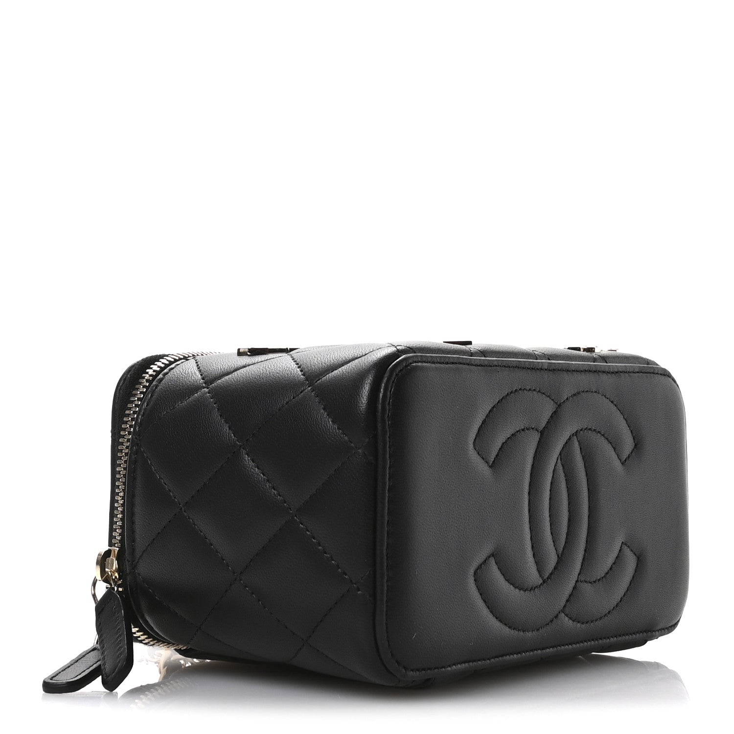 Lambskin Enamel Quilted Roller Skate Small Vanity Case With Chain Black