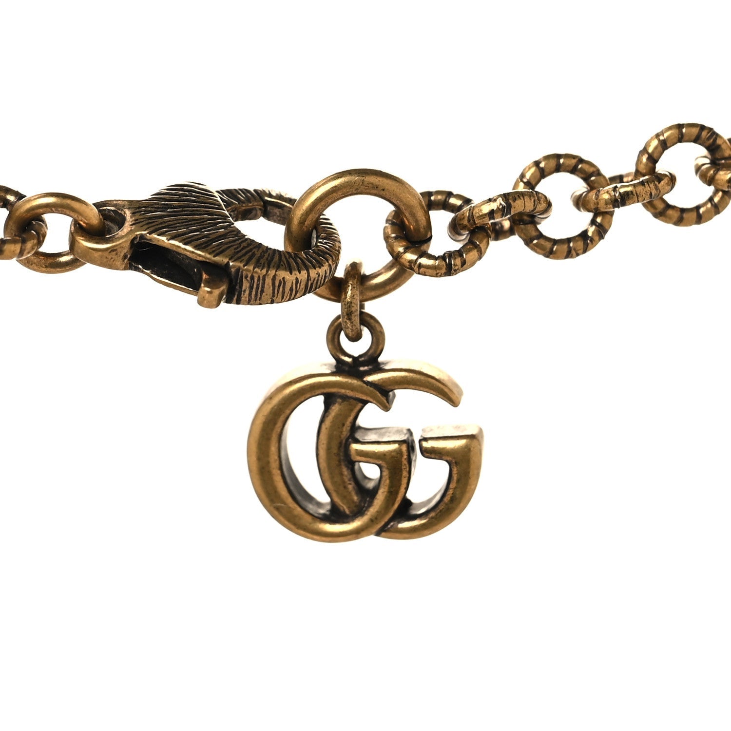 Metal Crystal Pearl Lion Head Necklace Aged Gold