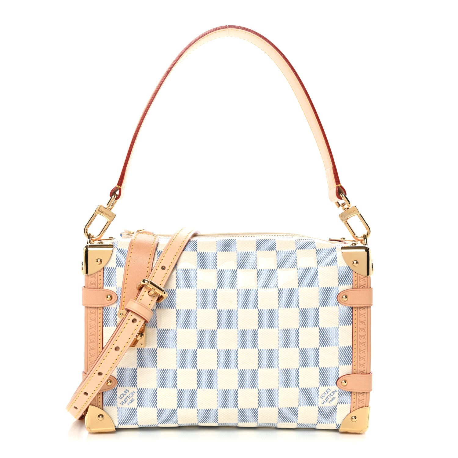 Damier Vernis Calfskin Side Trunk MM Celeste Blue