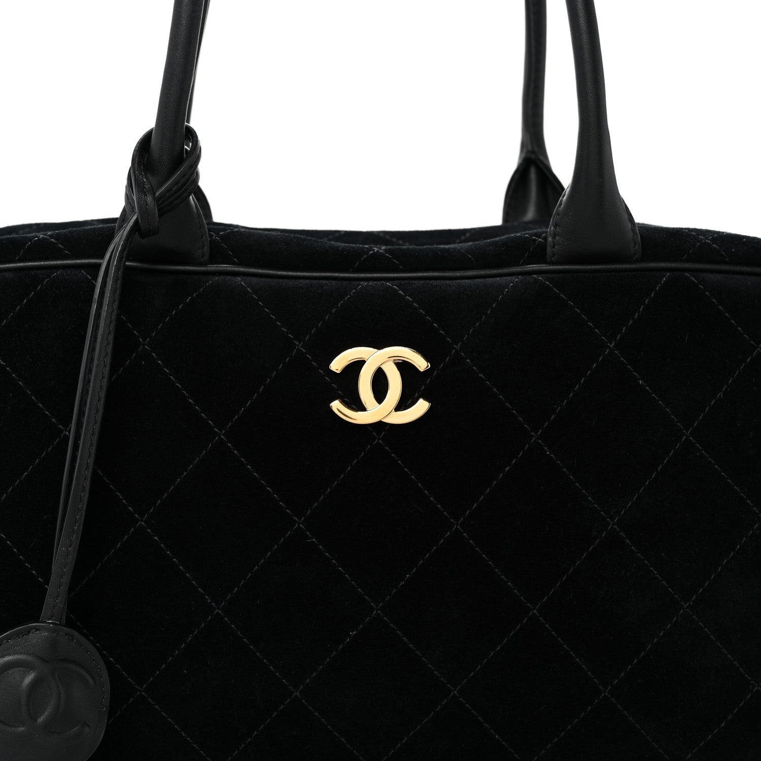 Suede Calfskin Large Perfect Bowling Bag Black