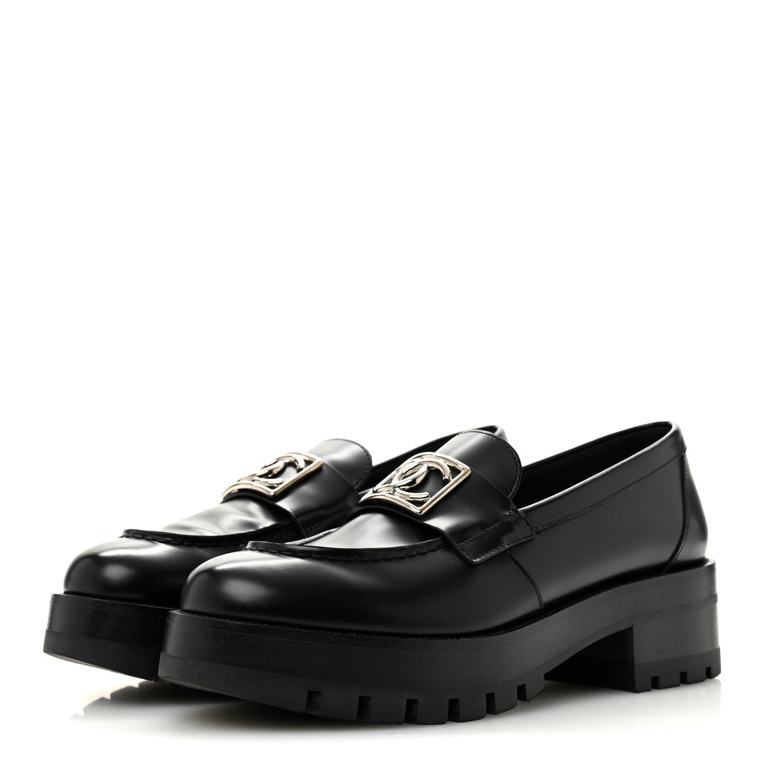 Calfskin Metal CC Loafers 38.5 Black