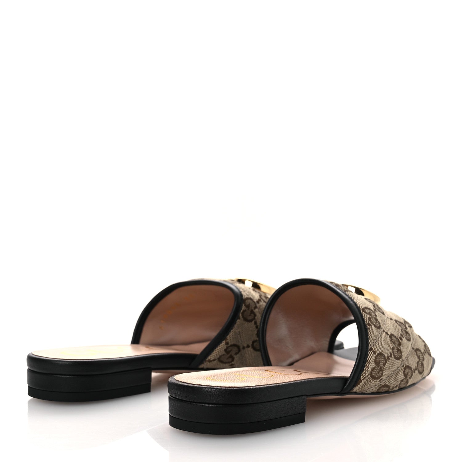 Monogram Matelasse Diagonal GG Marmont Flat Slide Sandals 35 Beige Ebony Black